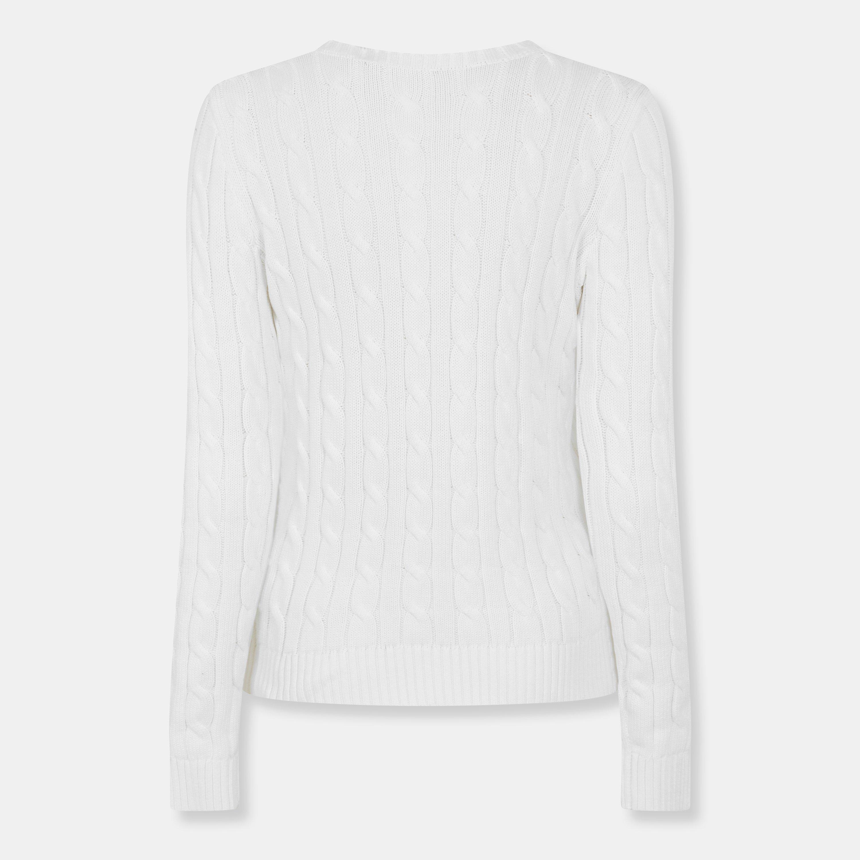 White - Lauren by Ralph Lauren - Women's Rinett Real Leather Knitted Crew Neck Jumper - 2