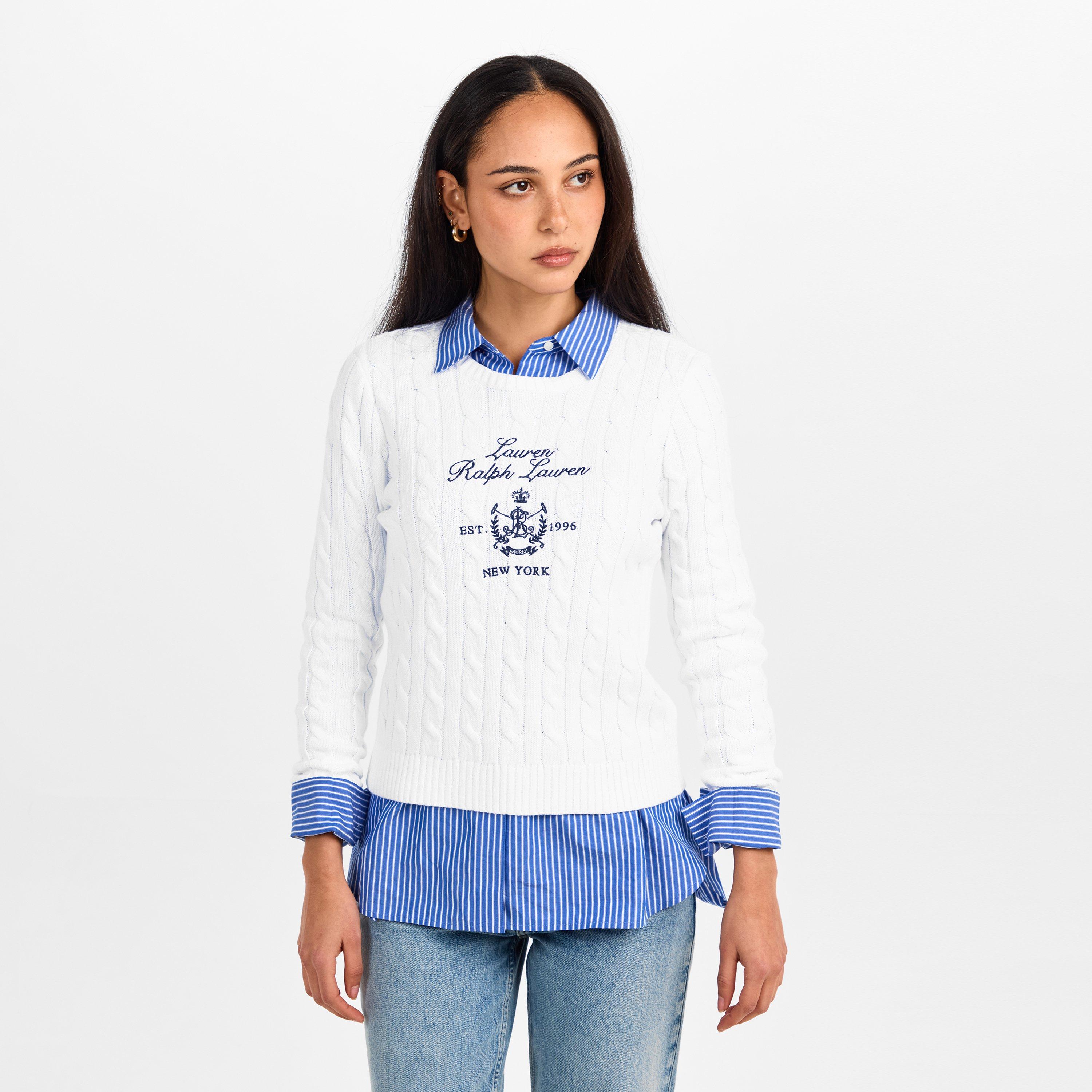 White - Lauren by Ralph Lauren - Women's Rinett Real Leather Knitted Crew Neck Jumper - 3