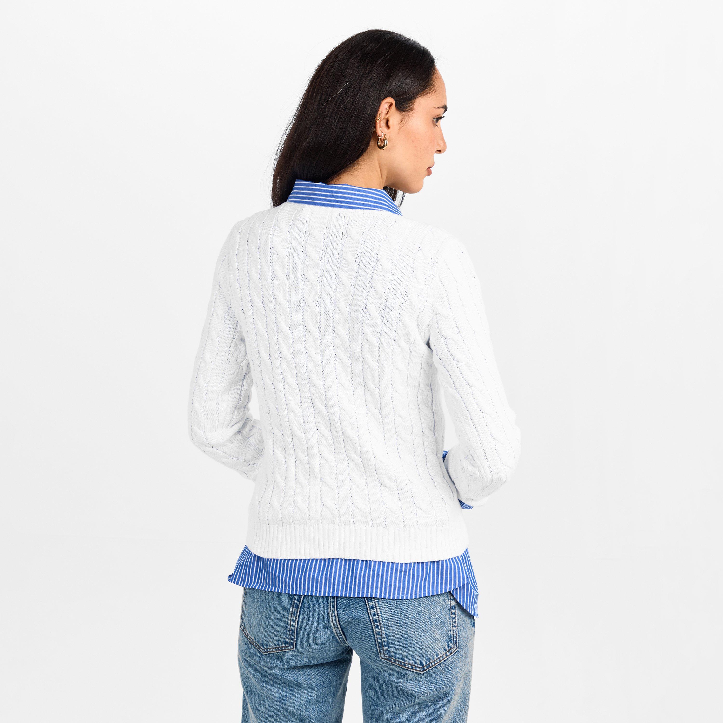 White - Lauren by Ralph Lauren - Women's Rinett Real Leather Knitted Crew Neck Jumper - 4