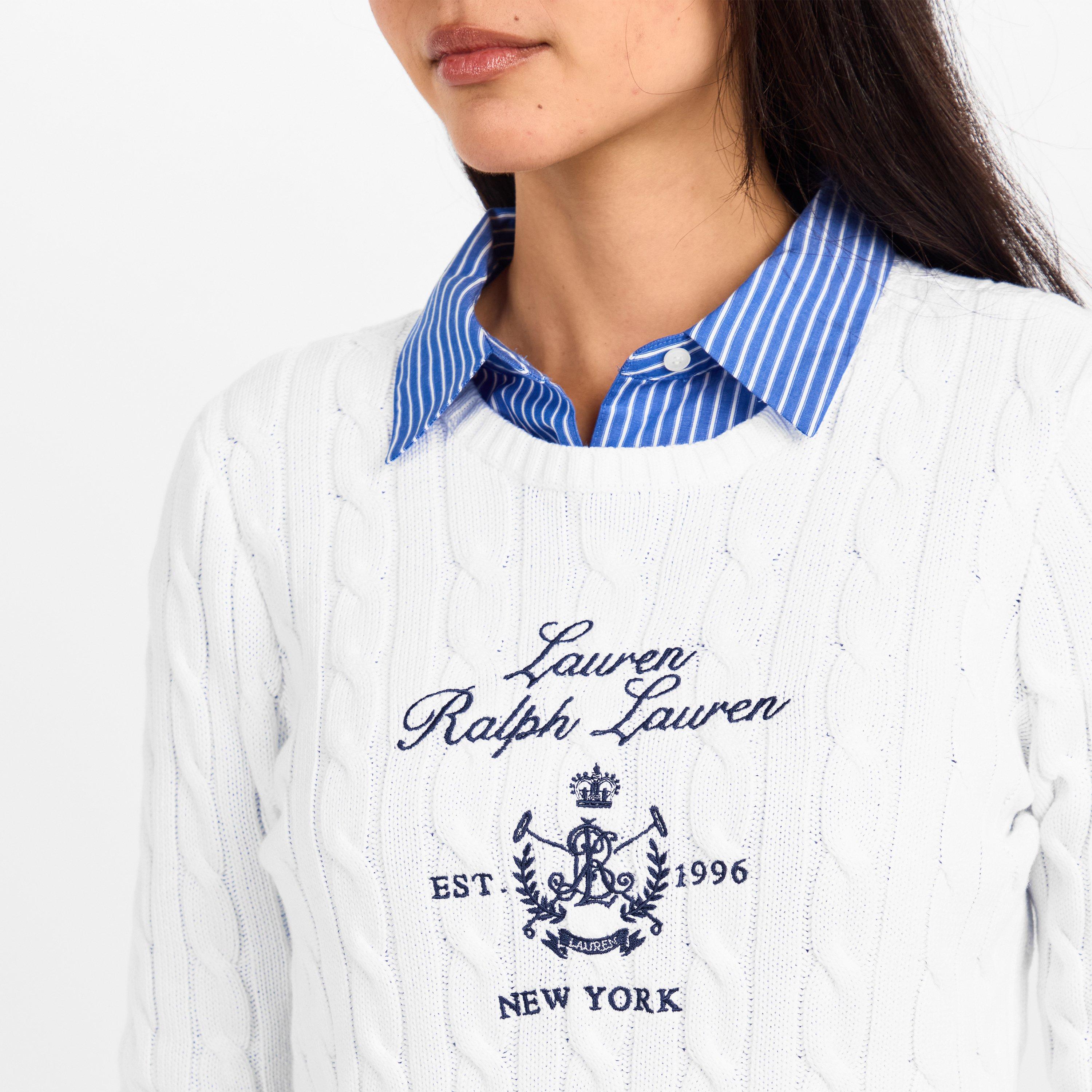 White - Lauren by Ralph Lauren - Women's Rinett Real Leather Knitted Crew Neck Jumper - 5