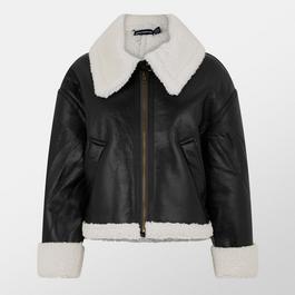 Missy Empire Faux Leather Aviator Jacket Womens