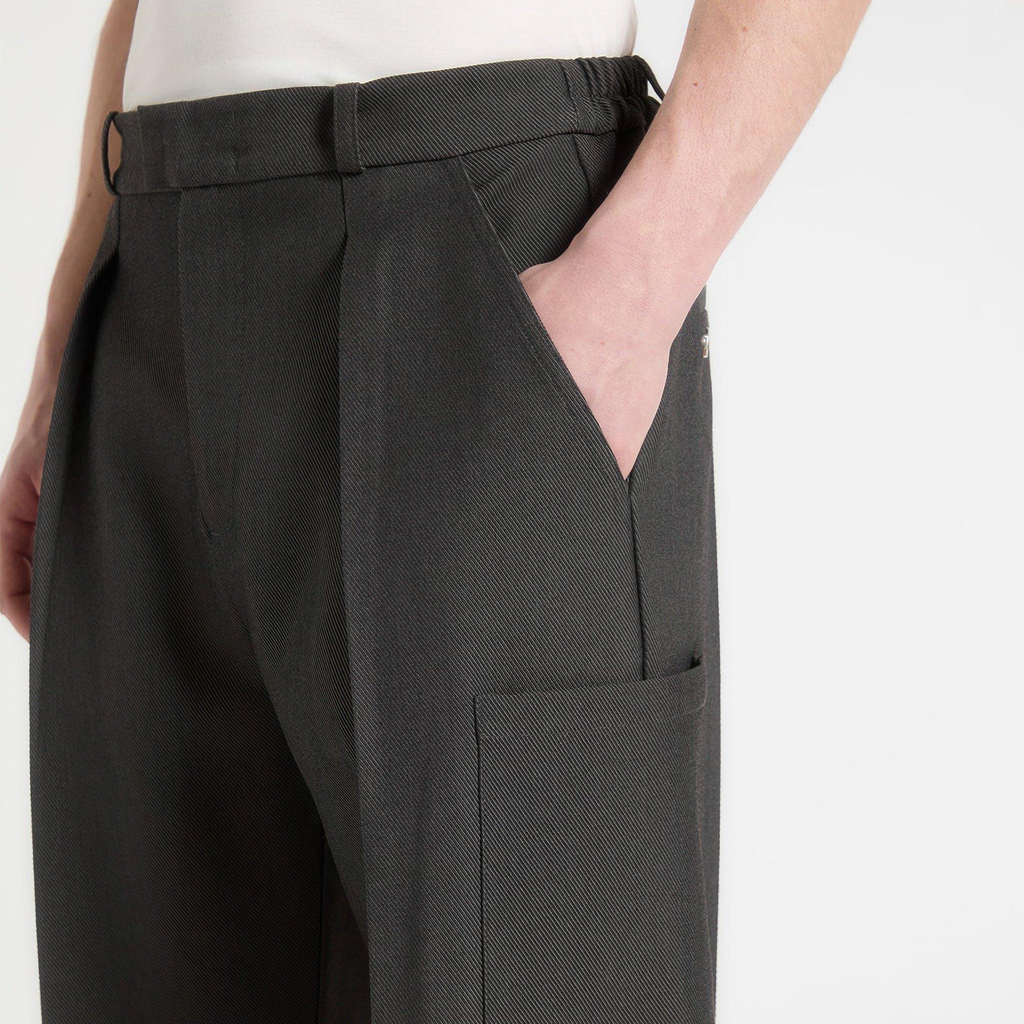 Grey - Maniere De Voir - Men’s Relaxed Fit Pleated Pocket Trousers - 5
