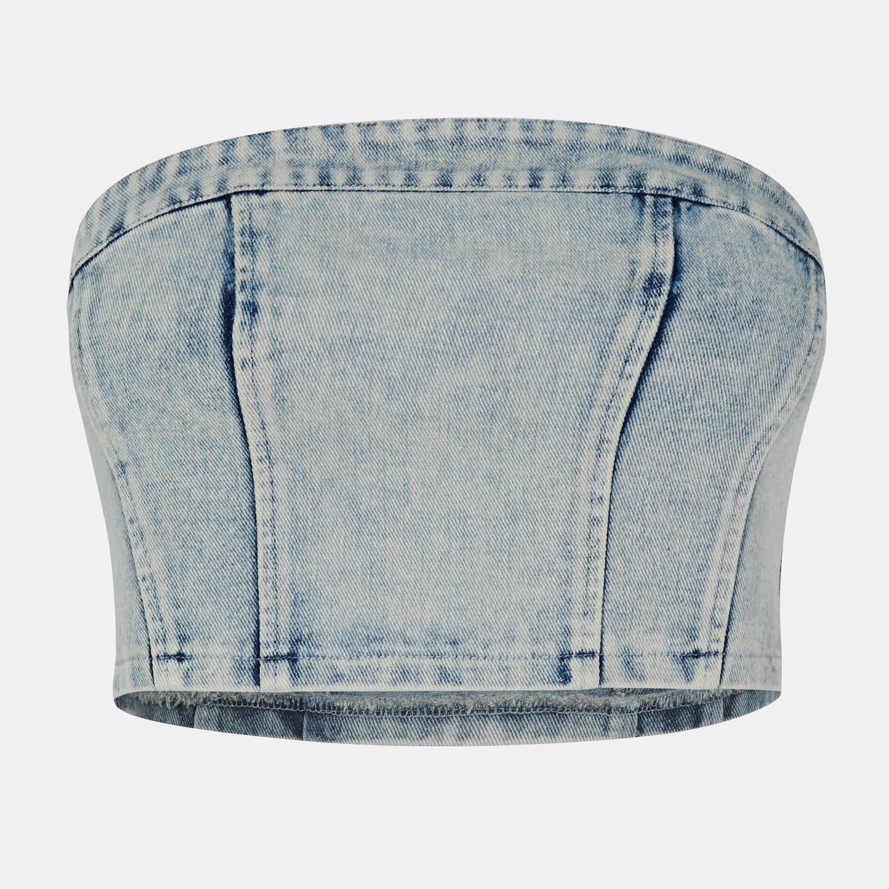 Missy Empire Women's Washed Denim Corset Top - Blue - 10 (S)