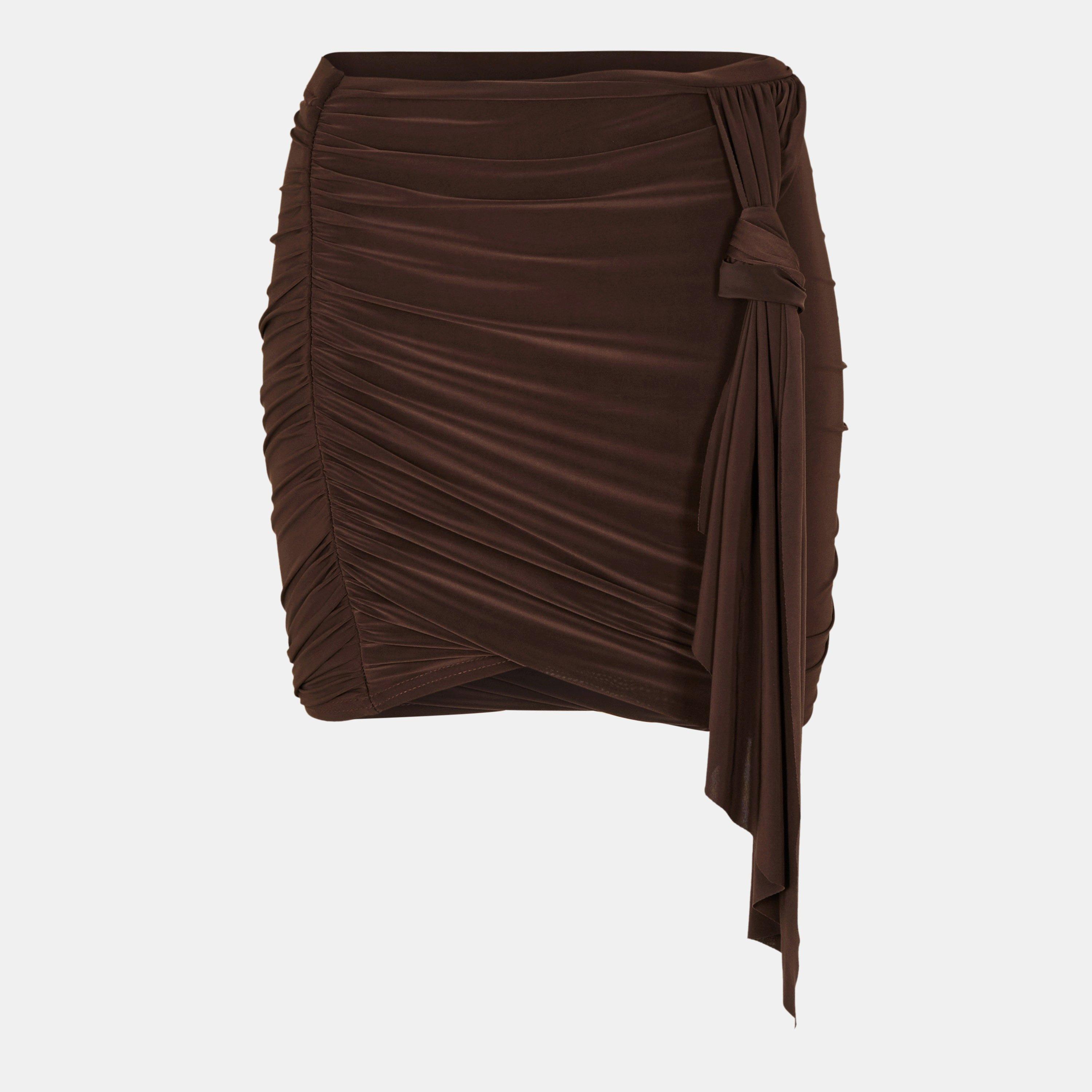 Missy Empire Women's Slinky Drape Detail Mini Skirt - Chocolate - 12 (M)