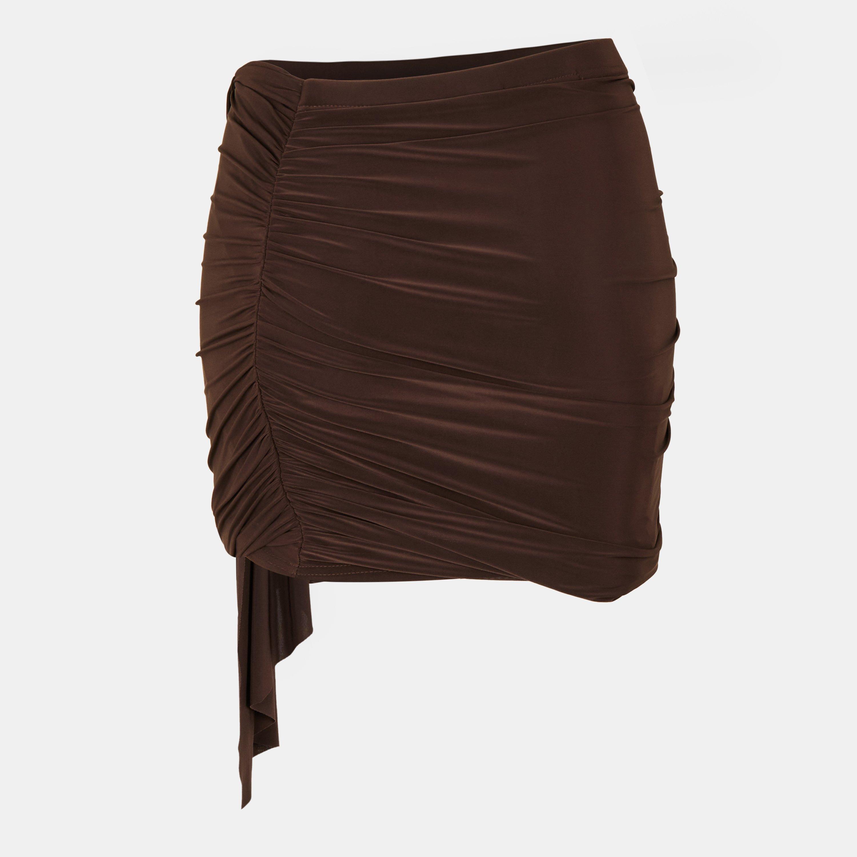 Chocolade - Missy Empire - Slinky Drape Detail Mini Skirt - 2