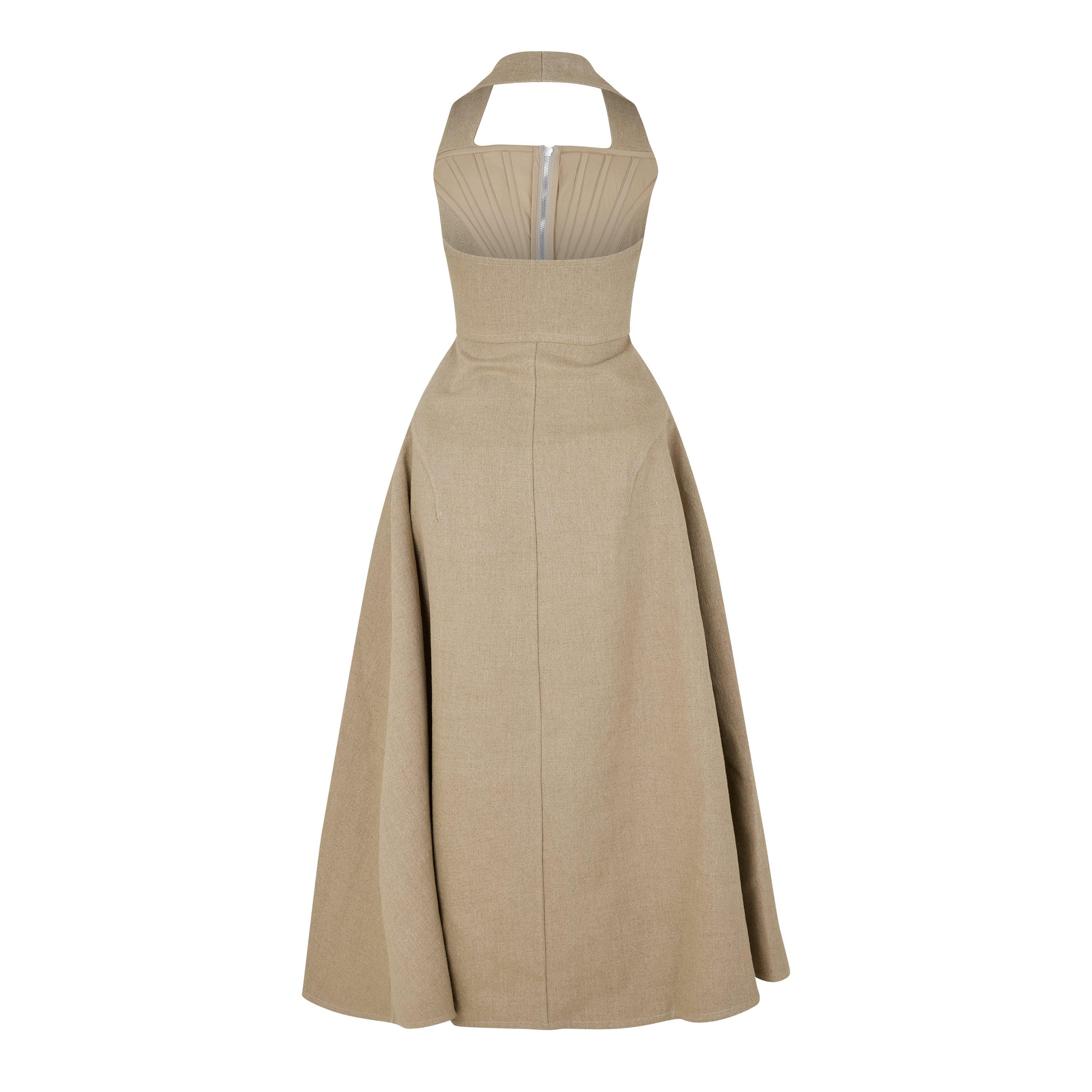 Natural - Bottega Veneta - Women's Mid-Length Structured Fit Tea Dress - 2