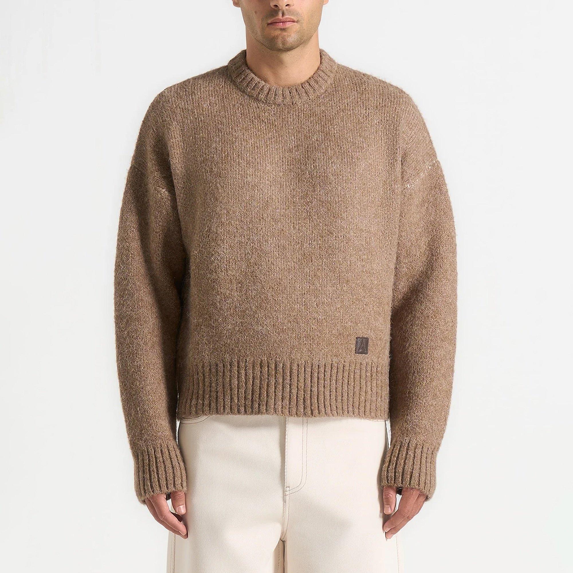 Taupe - Maniere De Voir - Mens Kamil Brushed Wool Knit Jumper - 2