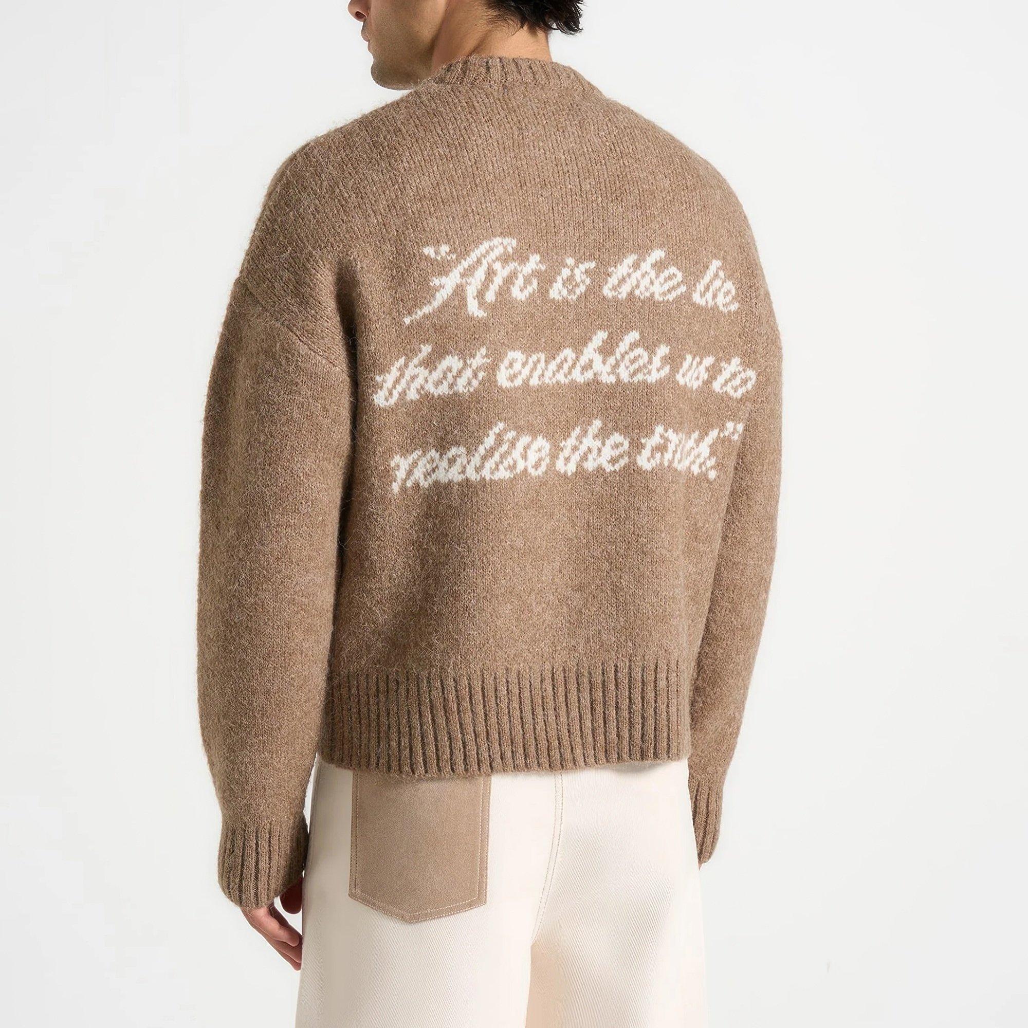 Taupe - Maniere De Voir - Mens Kamil Brushed Wool Knit Jumper - 3