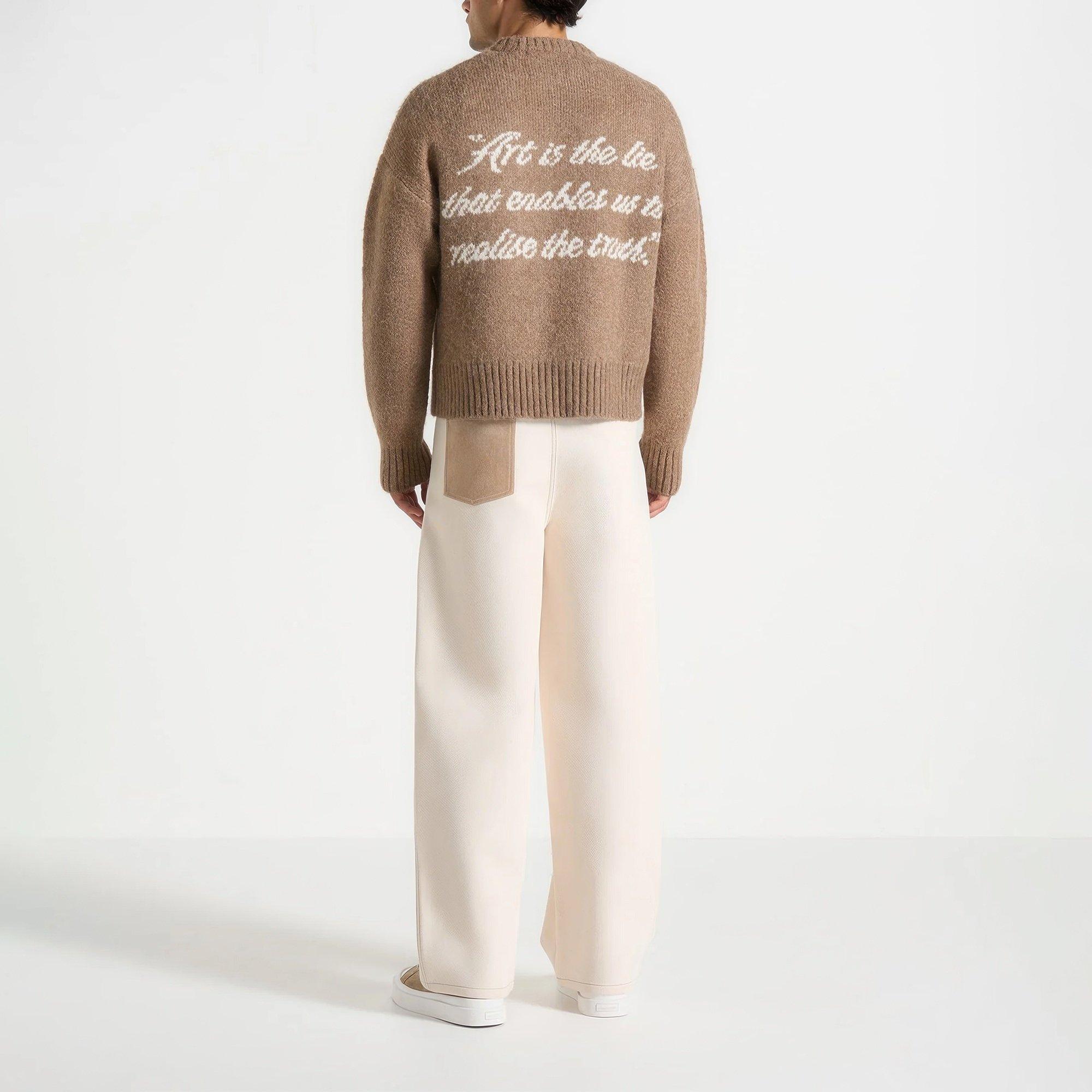 Taupe - Maniere De Voir - Mens Kamil Brushed Wool Knit Jumper - 5