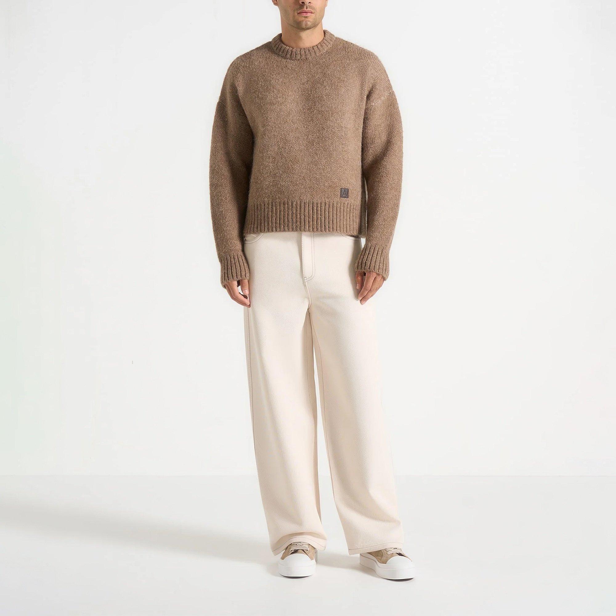 Taupe - Maniere De Voir - Mens Kamil Brushed Wool Knit Jumper - 6