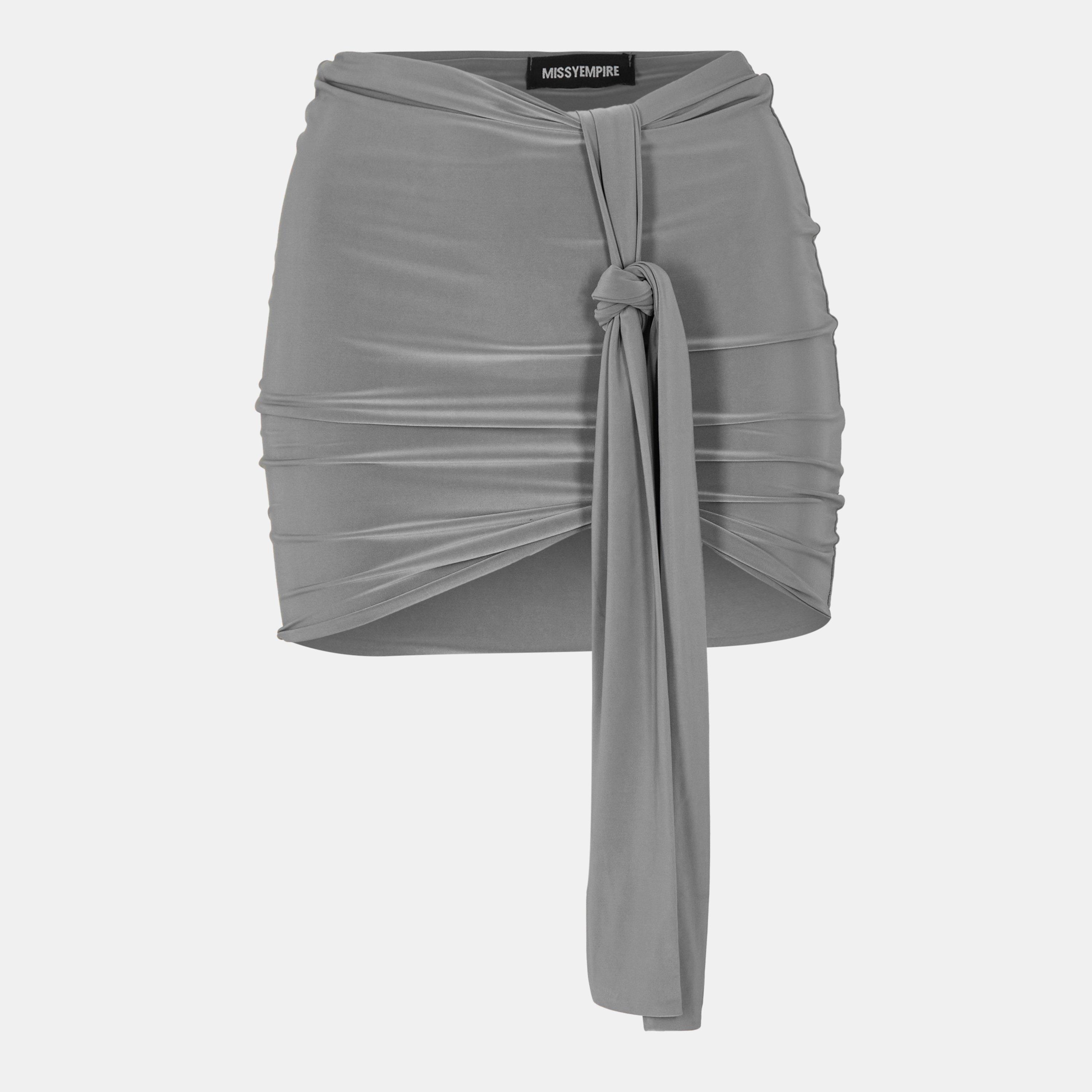 Missy Empire Women's Slinky Tie Front Mini Skirt - Grey - 14 (L)