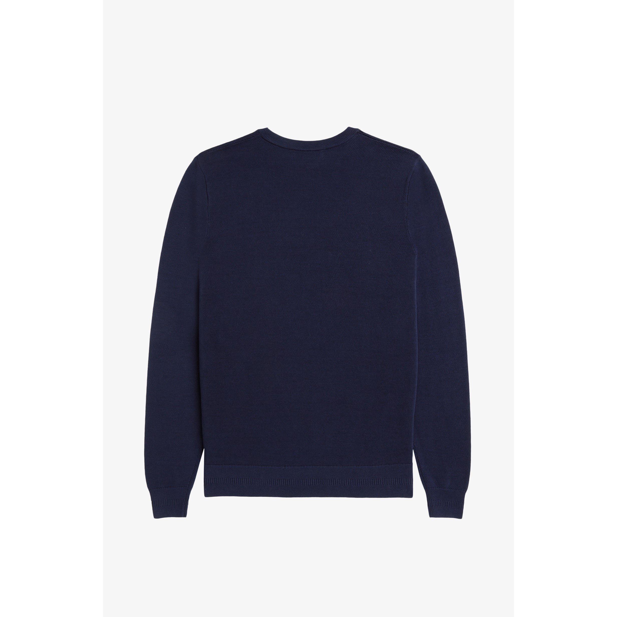 Navy 34C - Fred Perry - Men's Pique Stitch Cotton Crew-Neck Jumper - 2
