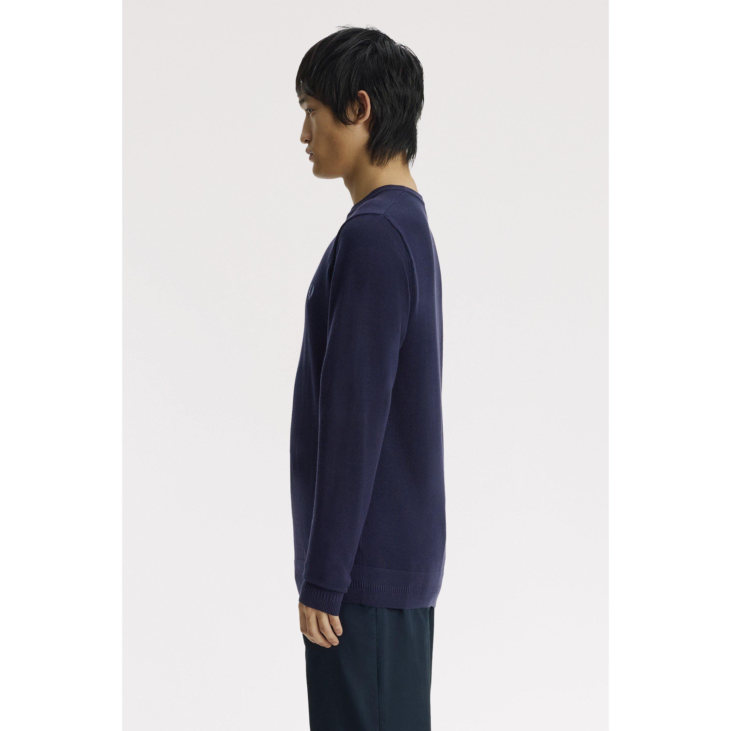 Navy 34C - Fred Perry - Men's Pique Stitch Cotton Crew-Neck Jumper - 4