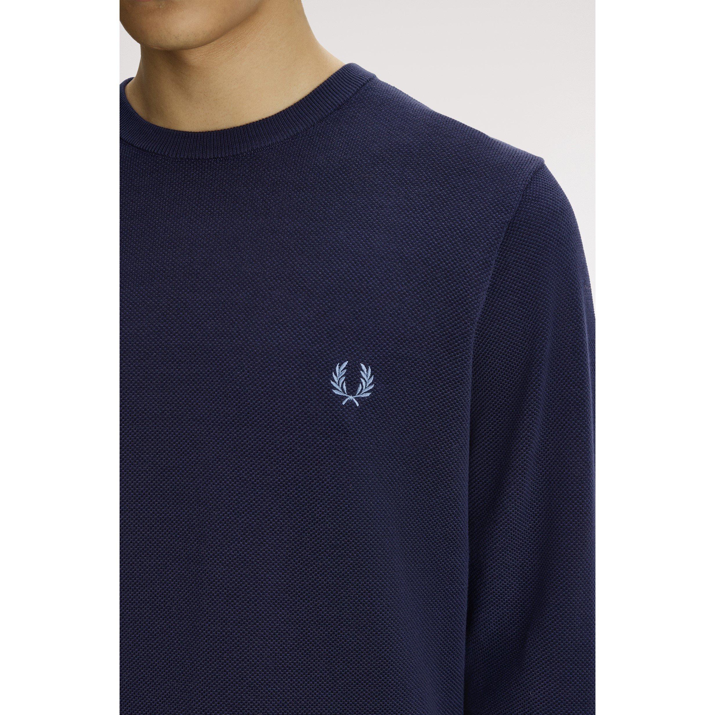 Navy 34C - Fred Perry - Men's Pique Stitch Cotton Crew-Neck Jumper - 5