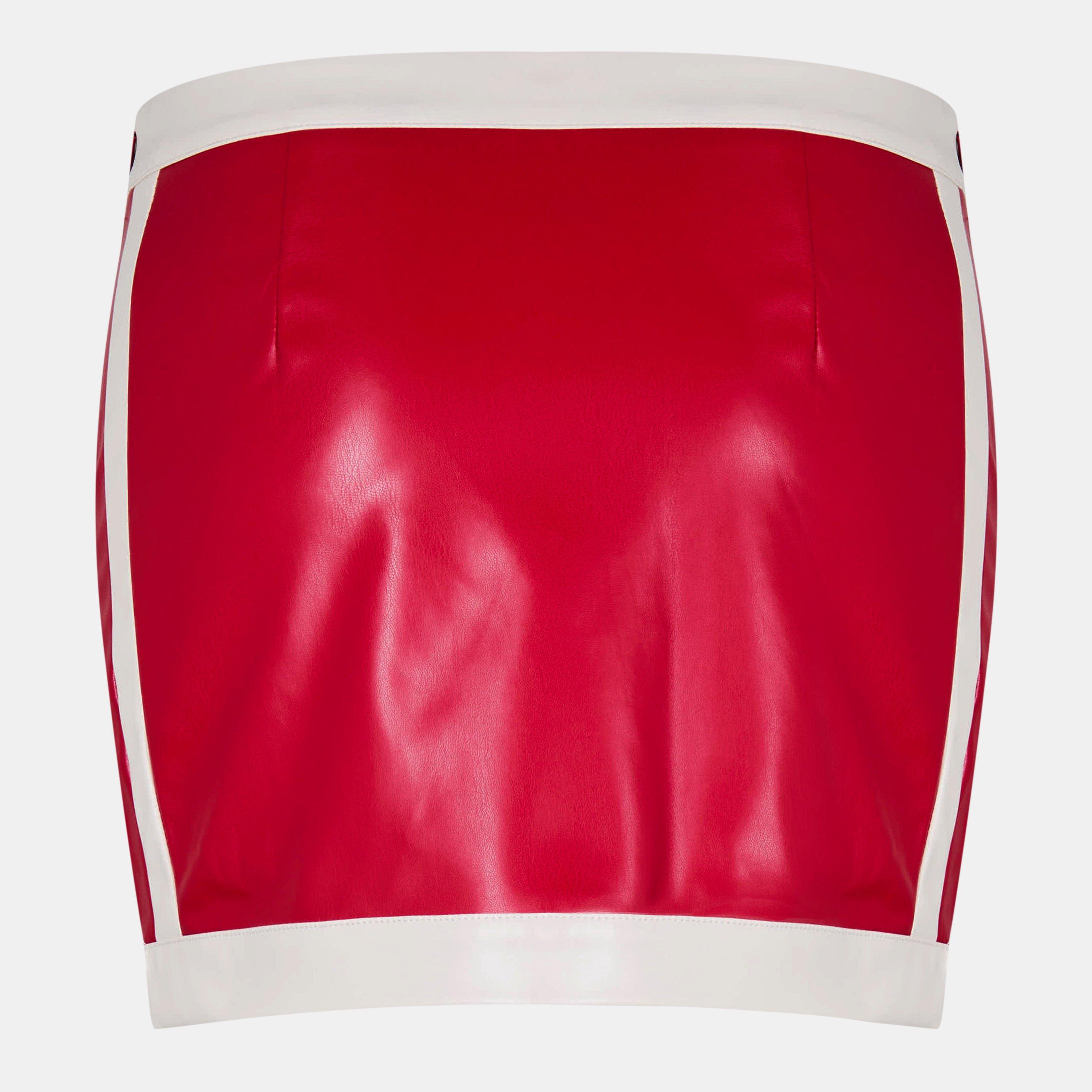 Red - Missy Empire - Contrast Faux Leather Mini Skirt - 2