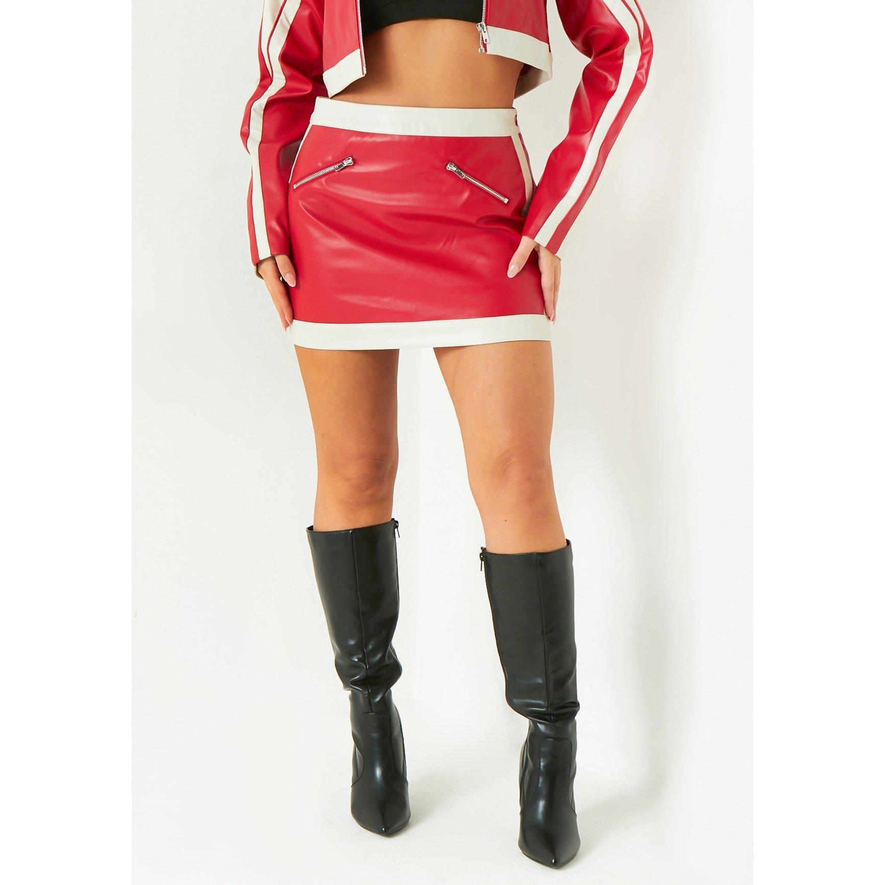 Red - Missy Empire - Contrast Faux Leather Mini Skirt - 4