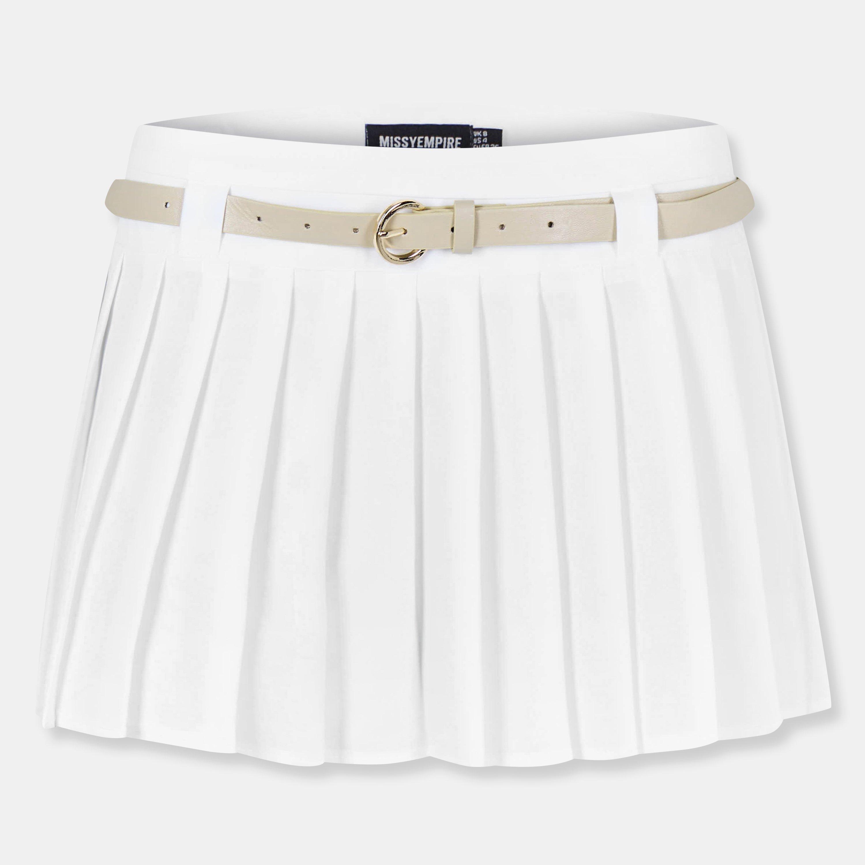 White - Missy Empire - Belted Pleated Mini Skirt - 1
