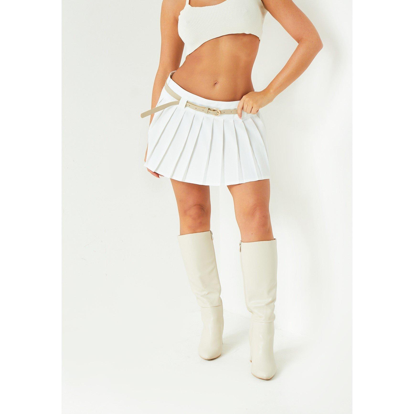Branco - Missy Empire - Belted Pleated Mini Skirt - 4