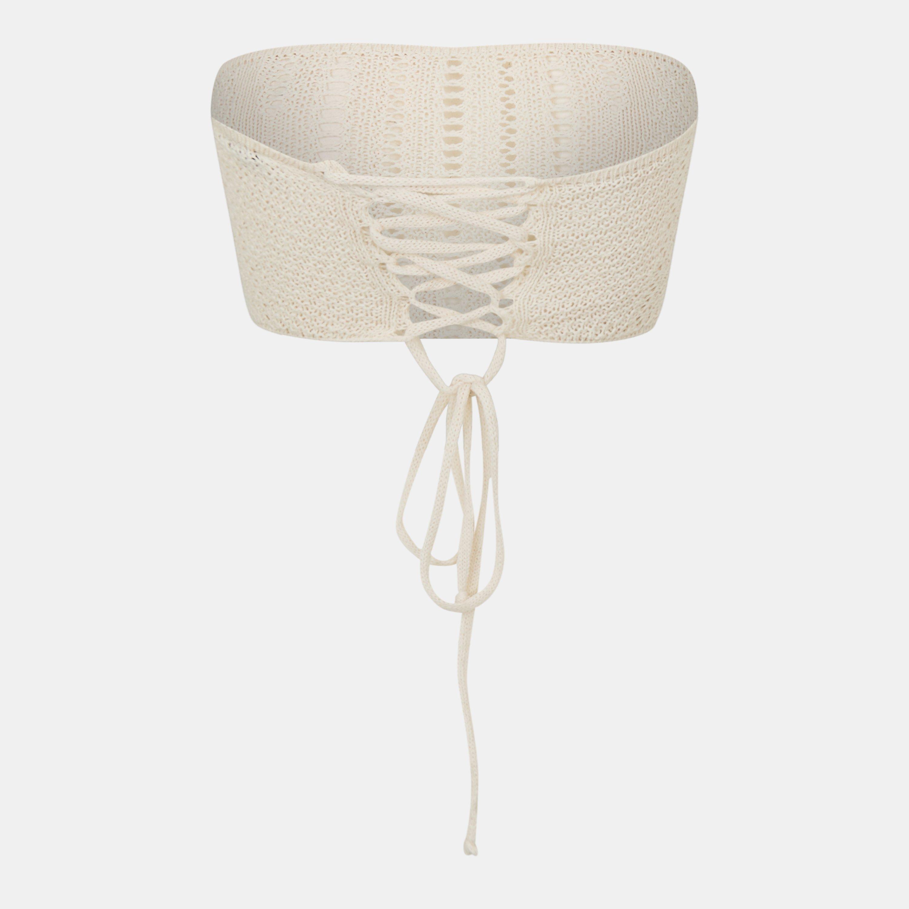 Cream - Missy Empire - Lace Up Back Knitted Corset Top Womens - 2