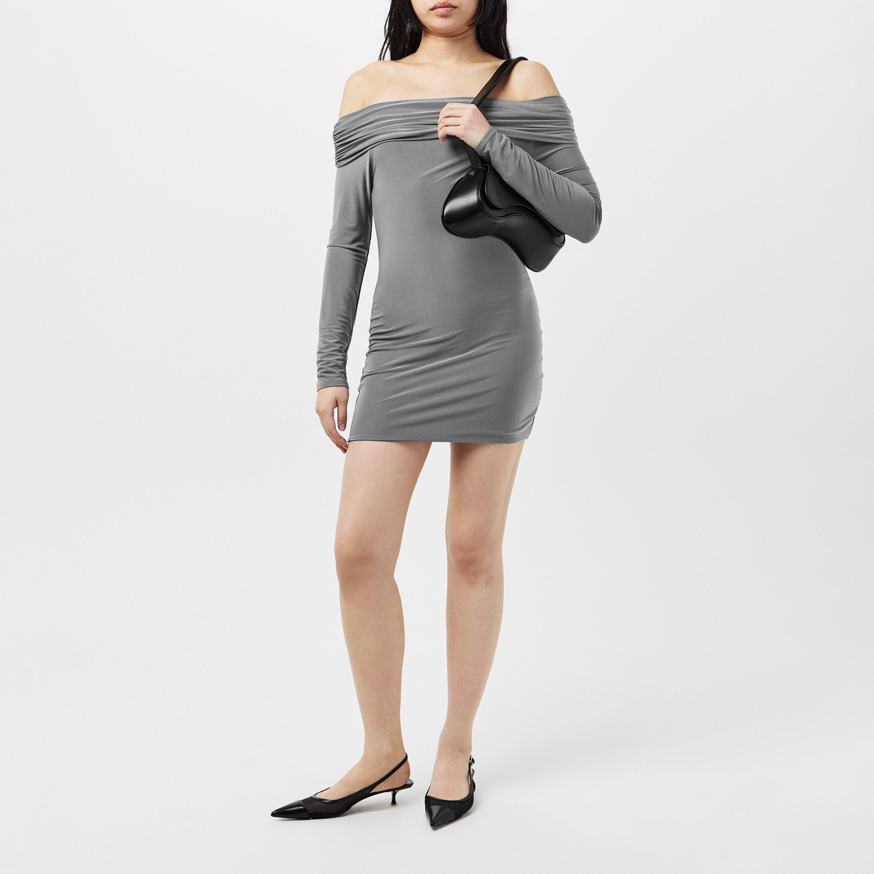 Charcoal - Missy Empire - Fold Down Long Sleeve Bardot Dress - 6