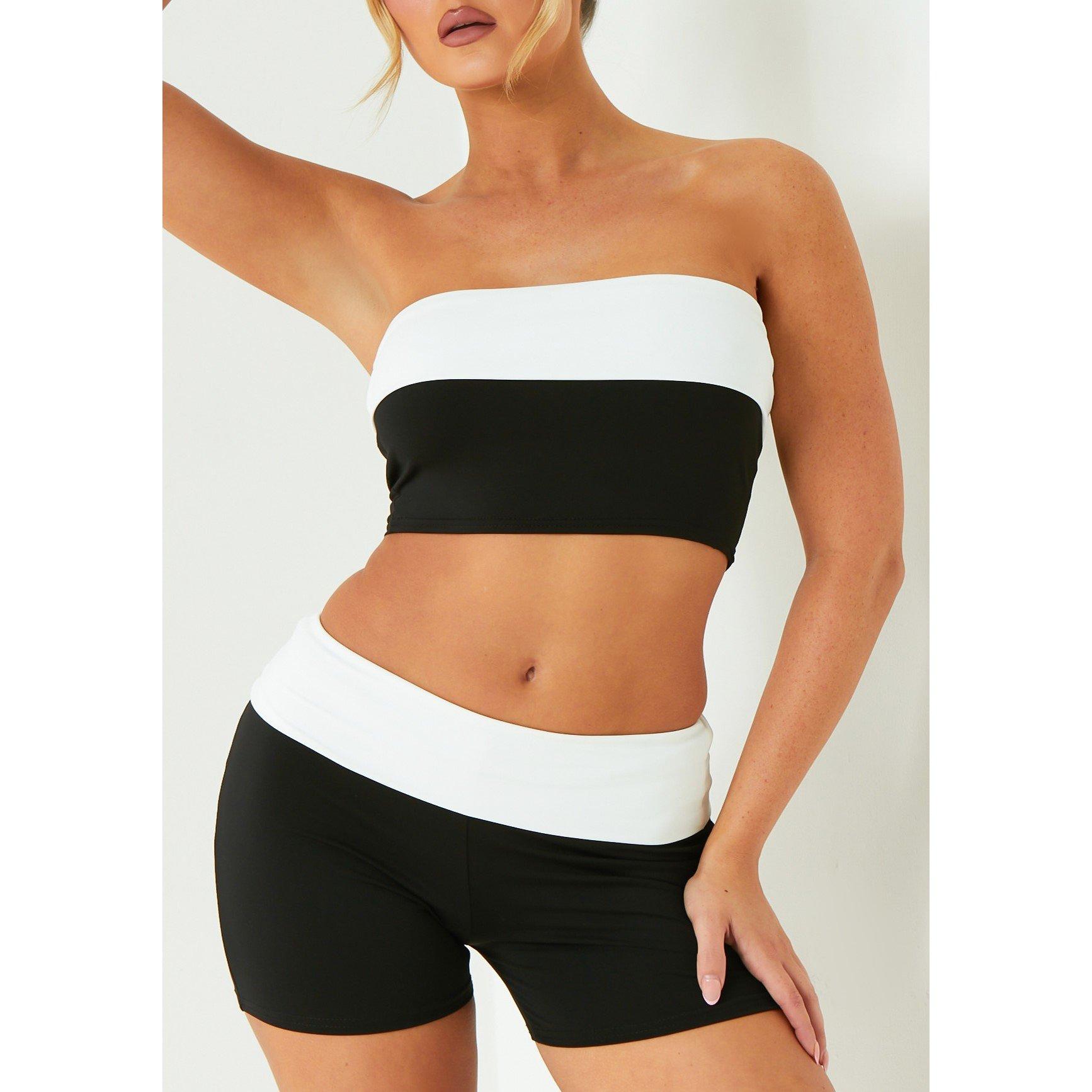 Schwarz - Missy Empire - Contrast Fold Over Bardot Top - 3