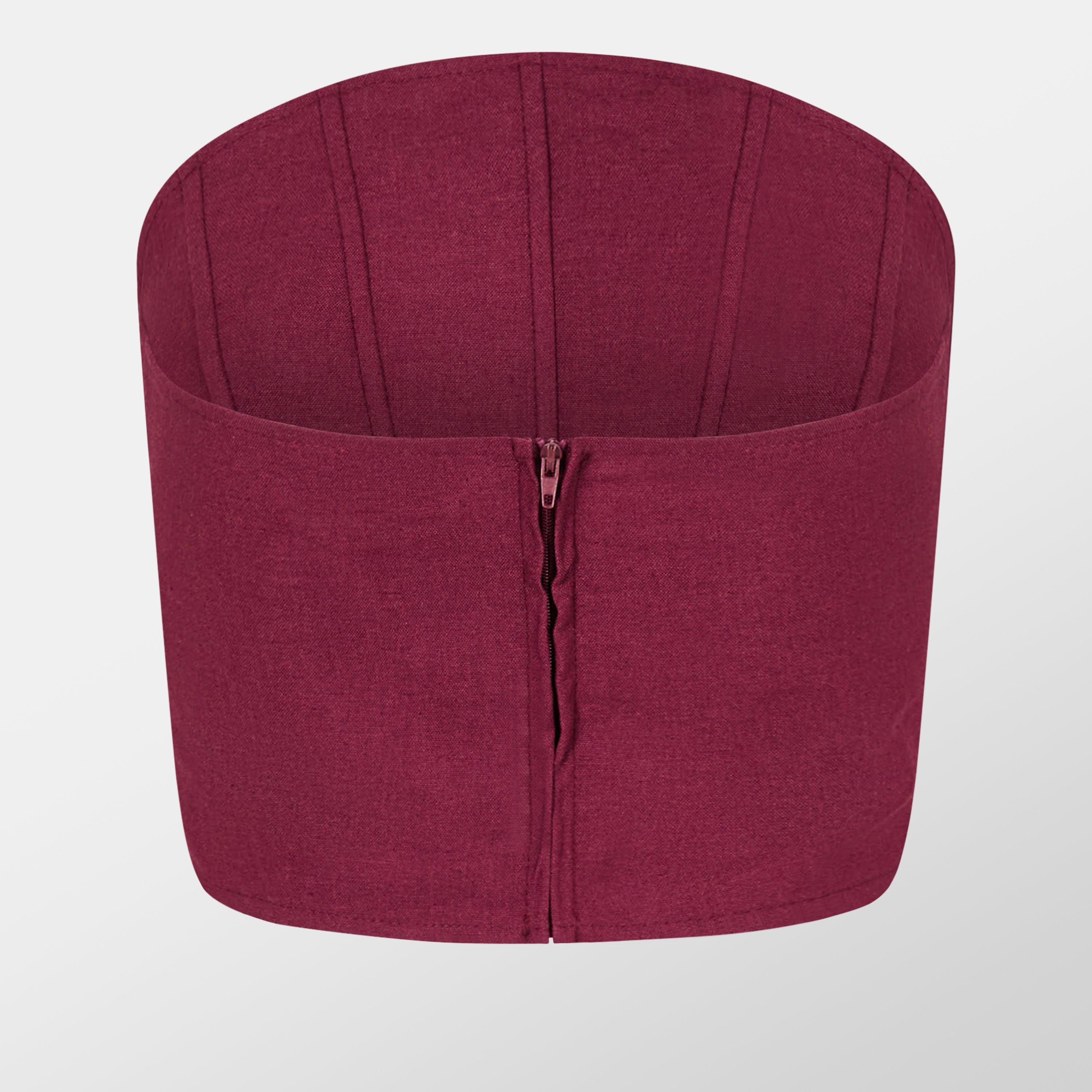 Burgundy - Missy Empire - Tailored Linen Corset - 2