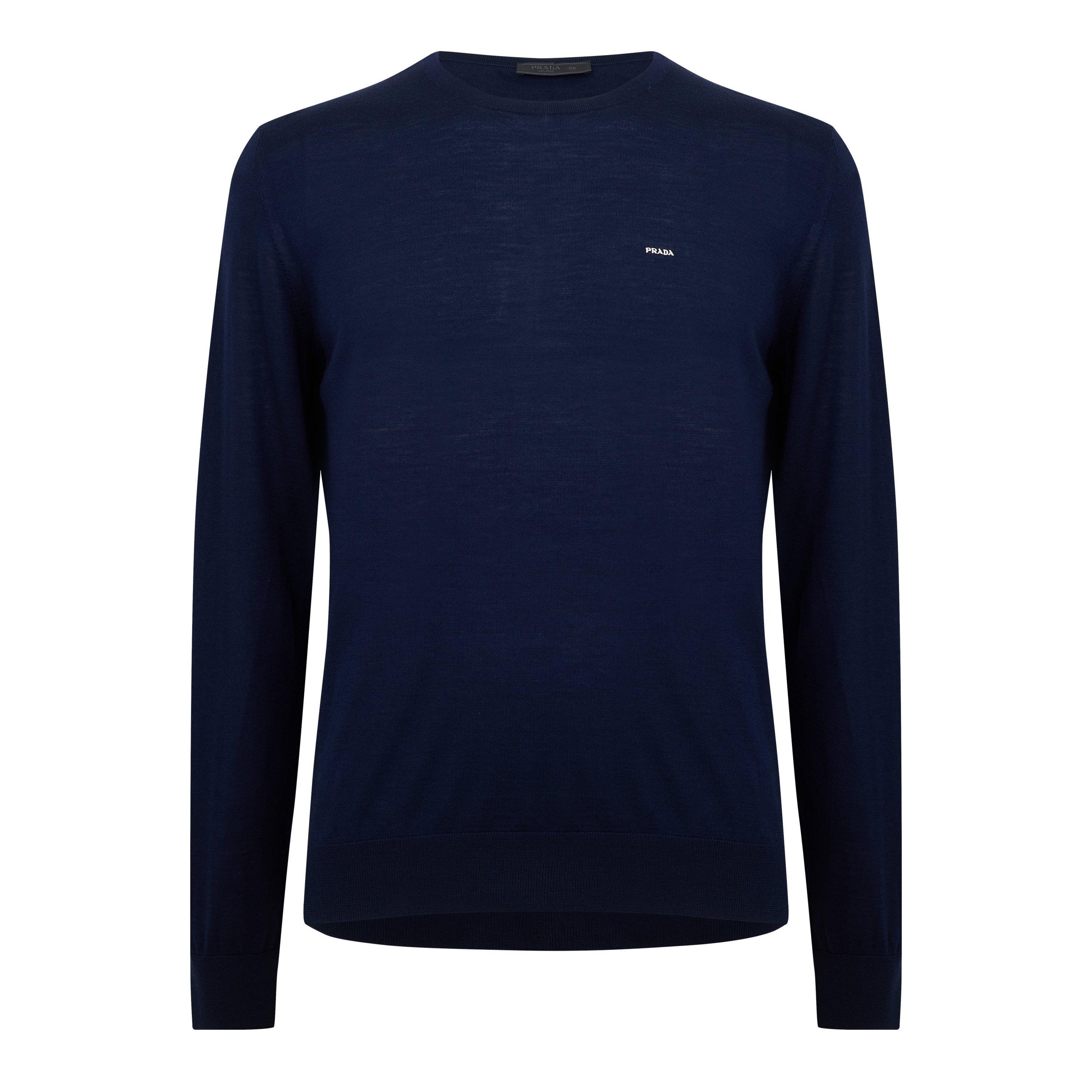 Prada Men's Knitted Crew Neck Jumper - Blue - XL