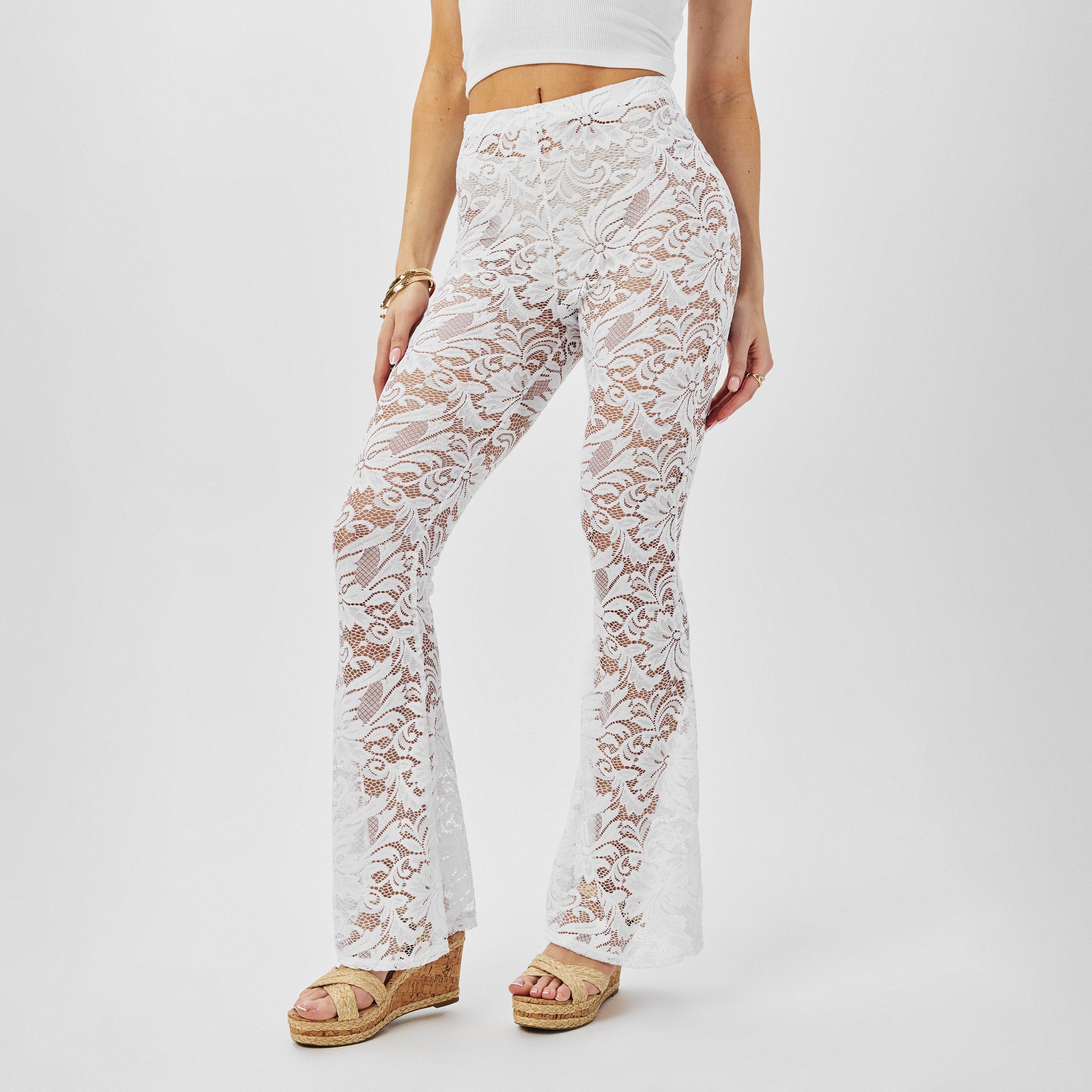 White - Missy Empire - Lace Flared Trousers Womens - 3