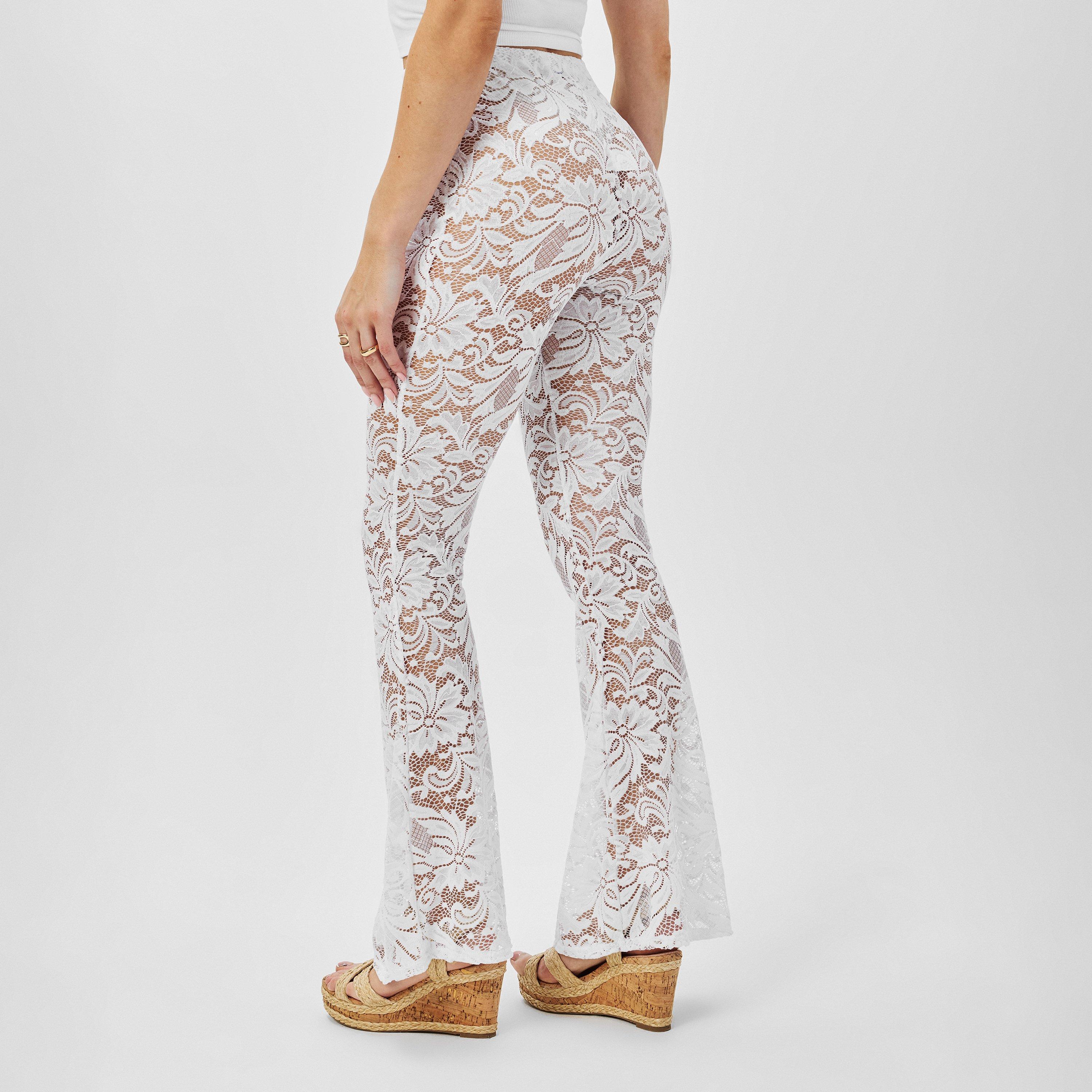 White - Missy Empire - Lace Flared Trousers Womens - 4
