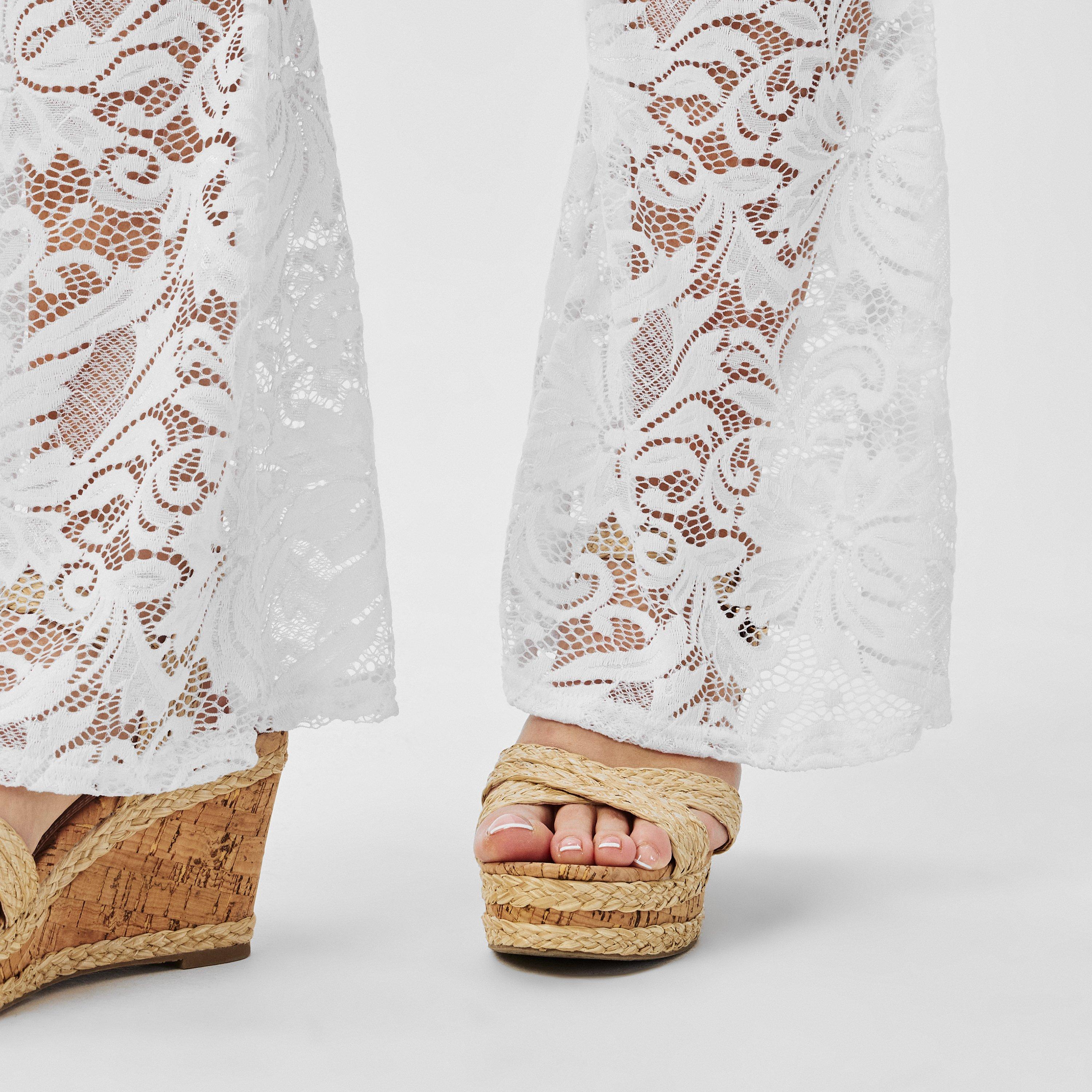 White - Missy Empire - Lace Flared Trousers Womens - 5