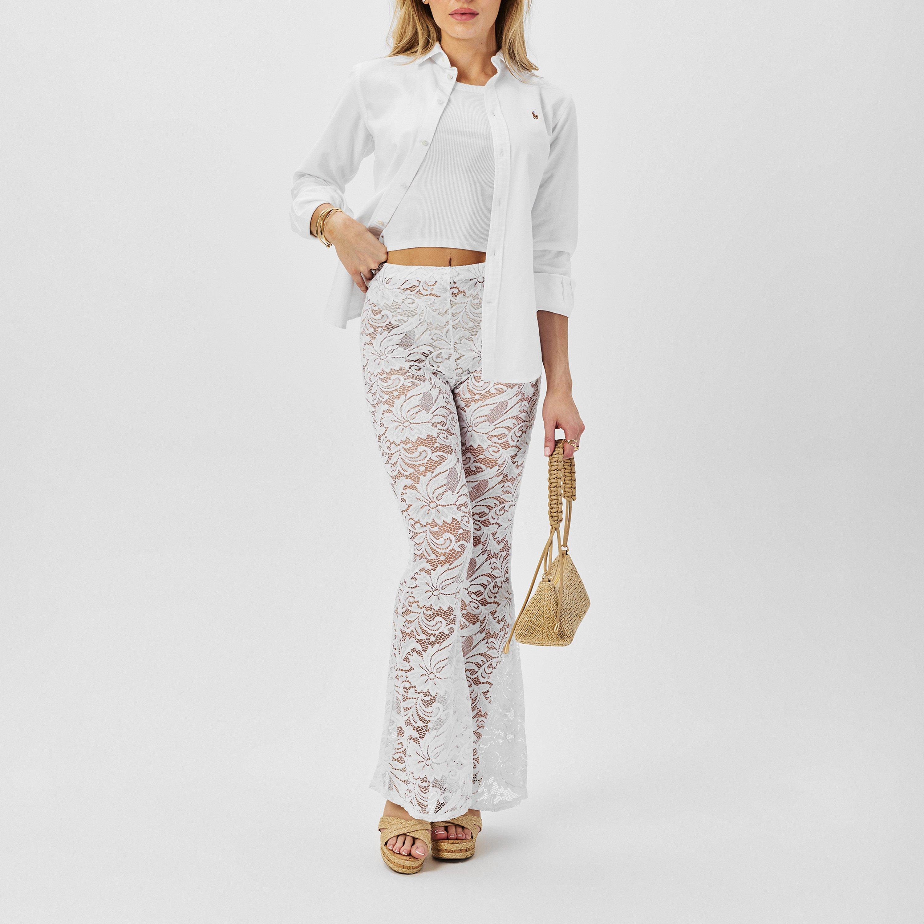 White - Missy Empire - Lace Flared Trousers Womens - 6