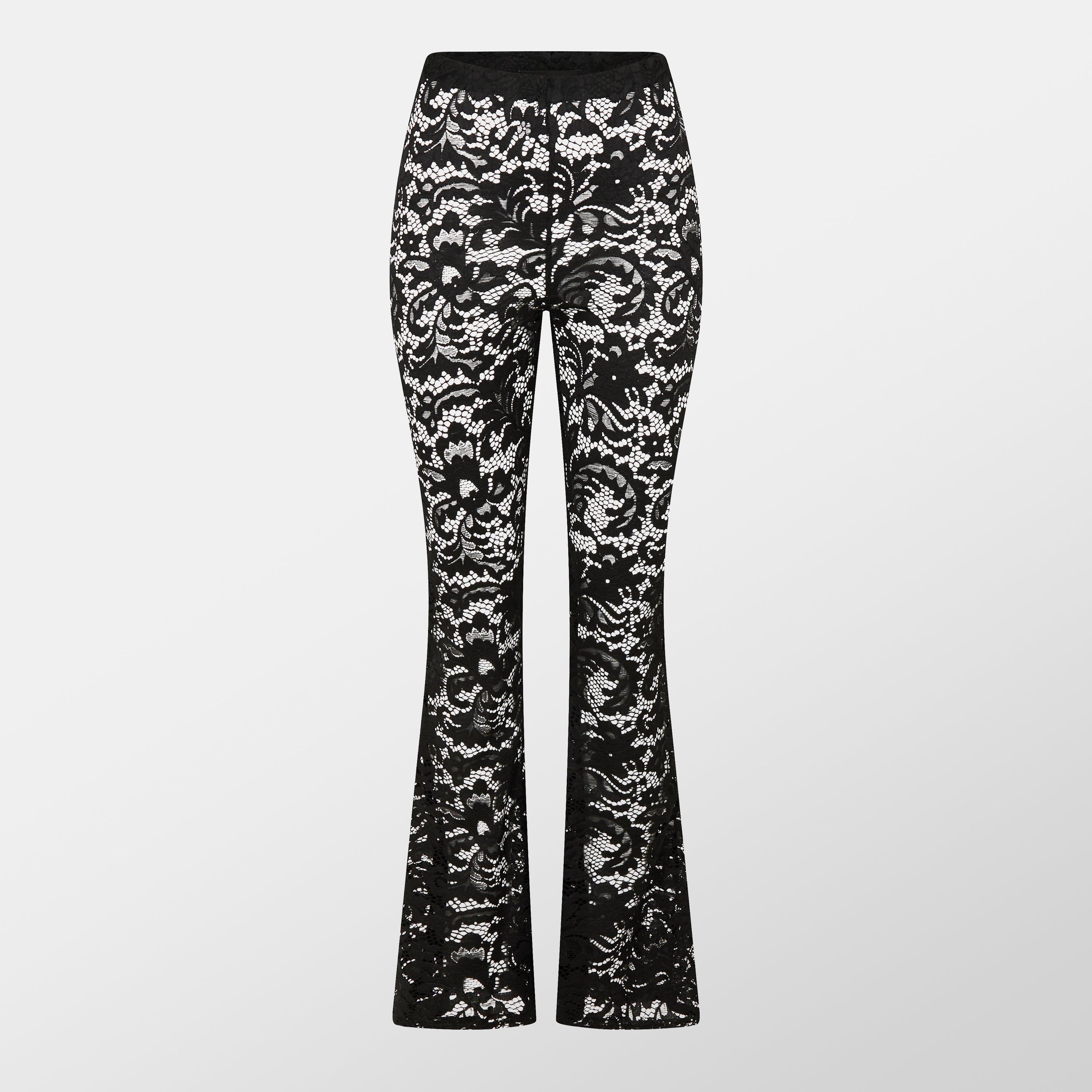 Schwarz - Missy Empire - Lace Flared Trousers Womens - 1