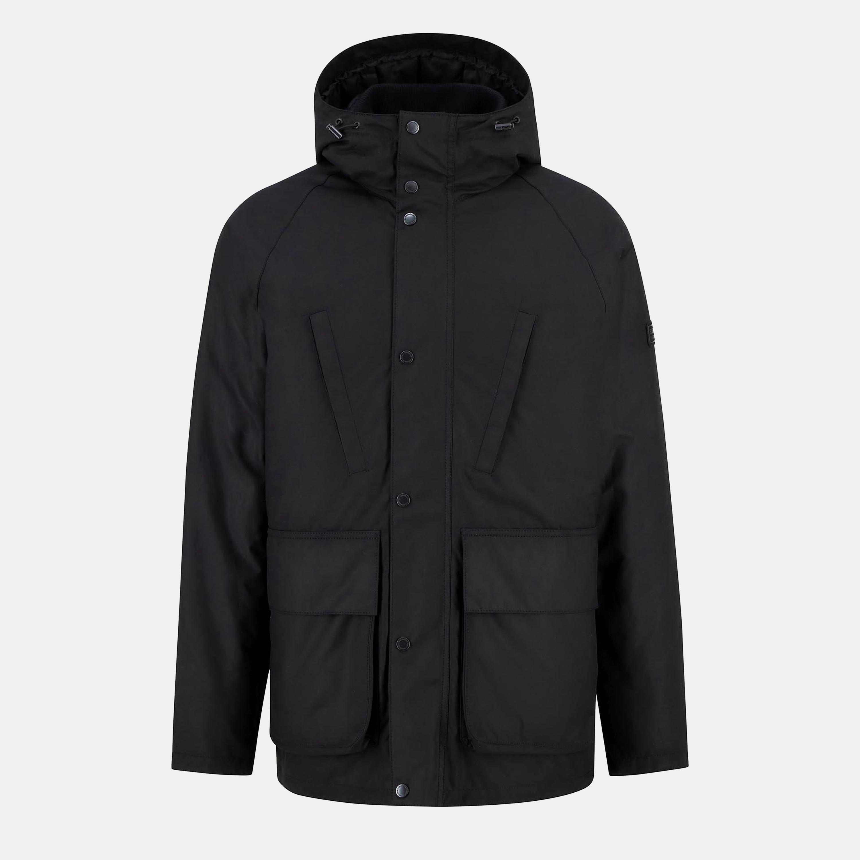 Black BK71 - Barbour International - Men's Oakdale Hooded Long Sleeve 4 Pockets Full Zip Wax Jacket - 1