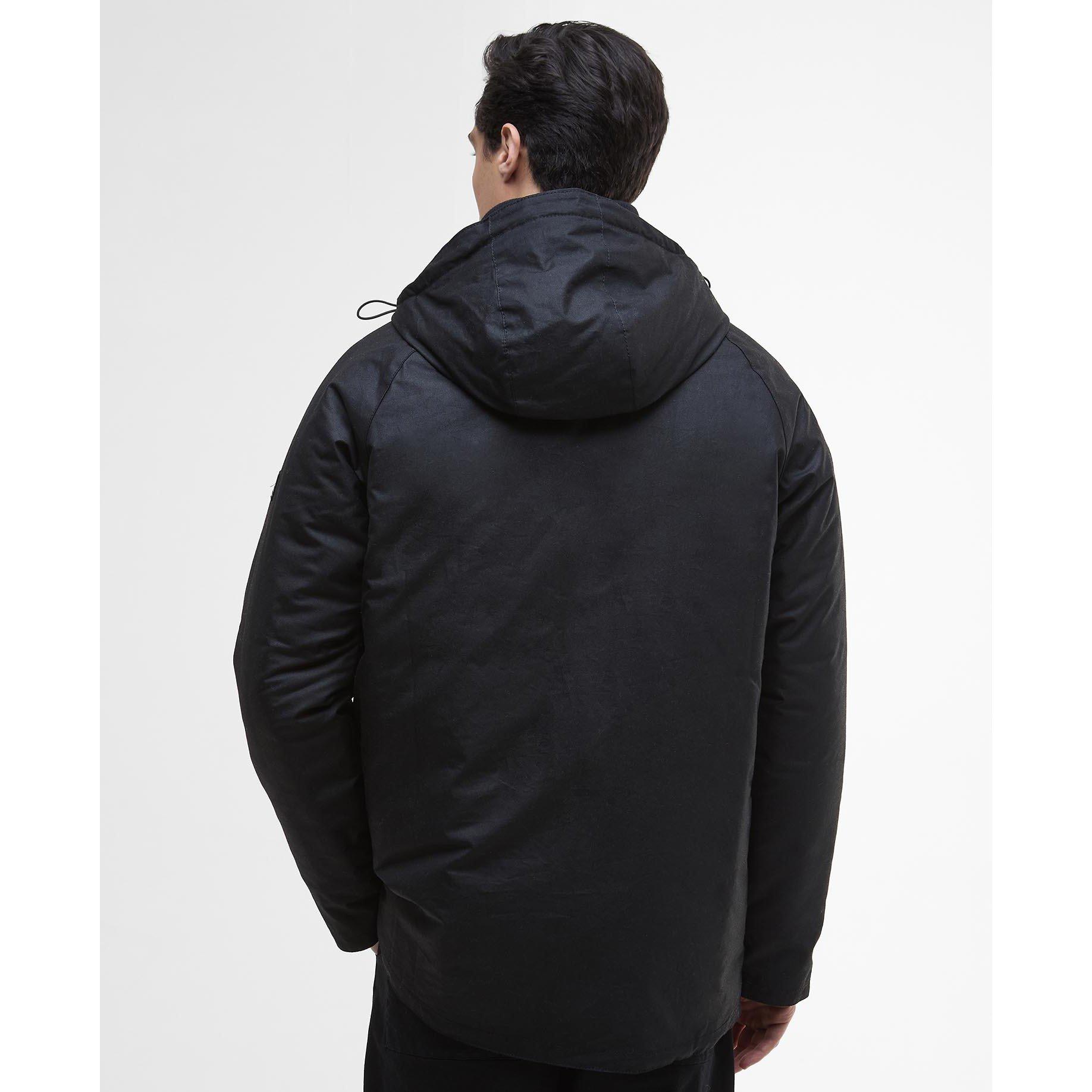 Black BK71 - Barbour International - Men's Oakdale Hooded Long Sleeve 4 Pockets Full Zip Wax Jacket - 3