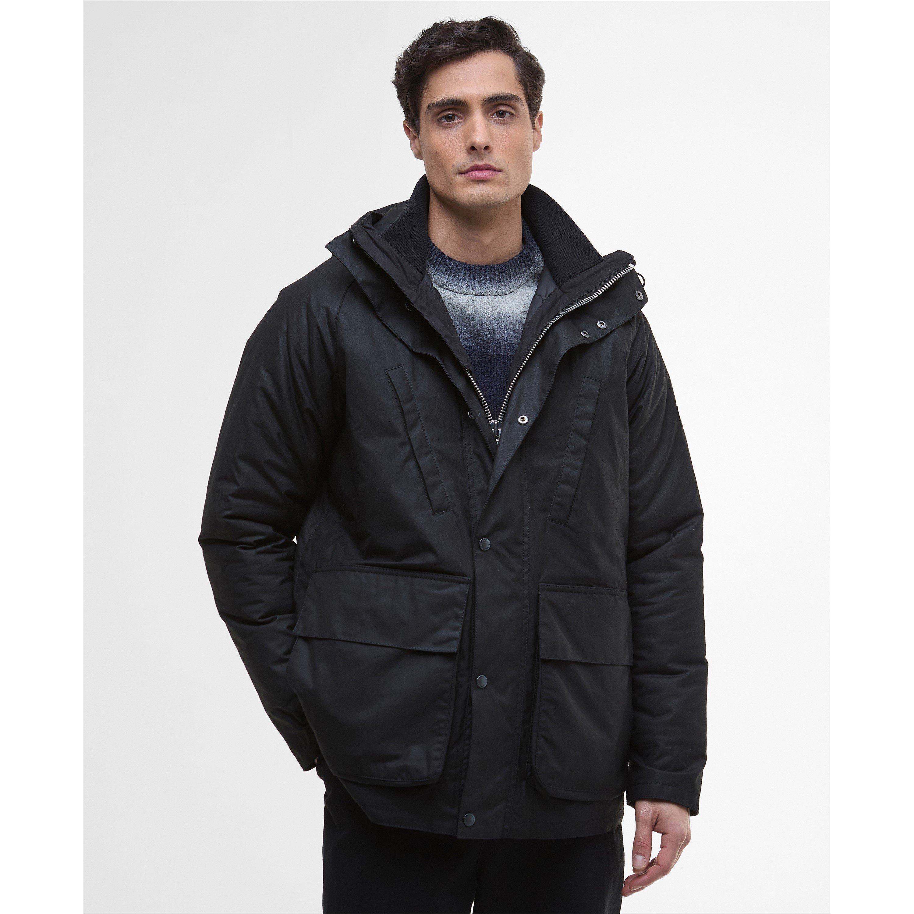 Black BK71 - Barbour International - Men's Oakdale Hooded Long Sleeve 4 Pockets Full Zip Wax Jacket - 3
