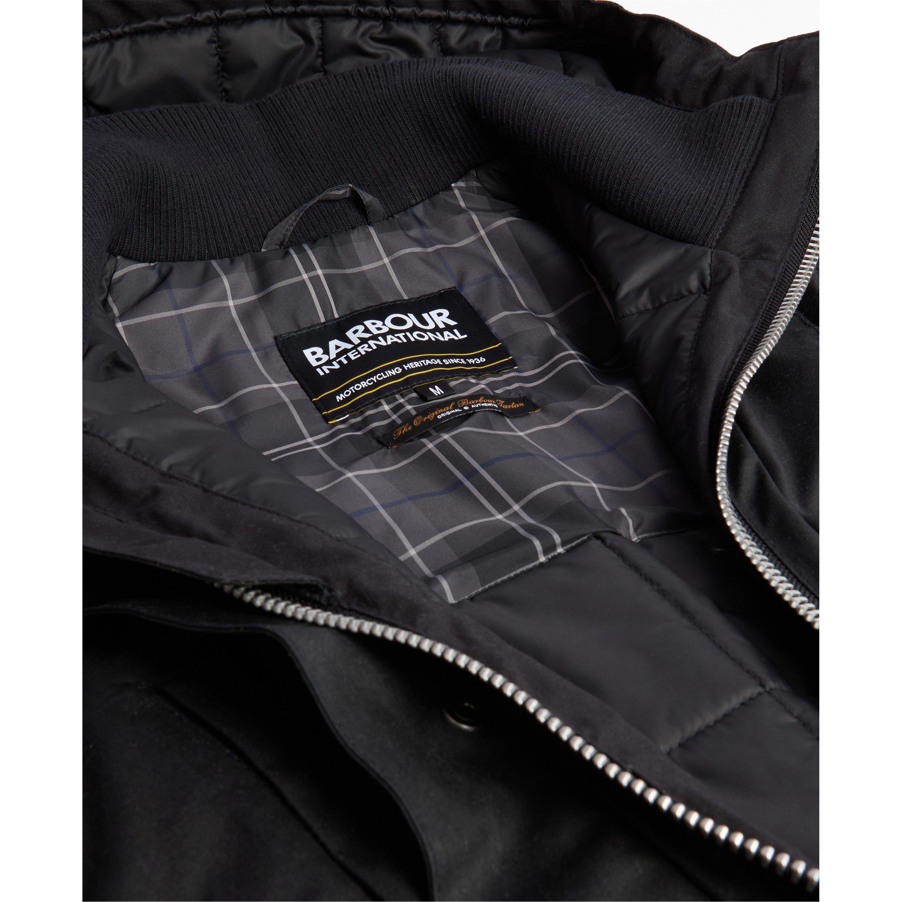 Black BK71 - Barbour International - Men's Oakdale Hooded Long Sleeve 4 Pockets Full Zip Wax Jacket - 9
