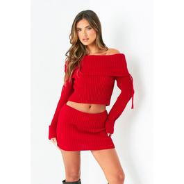 Missy Empire Knitted Bardot Fold Down Jumper