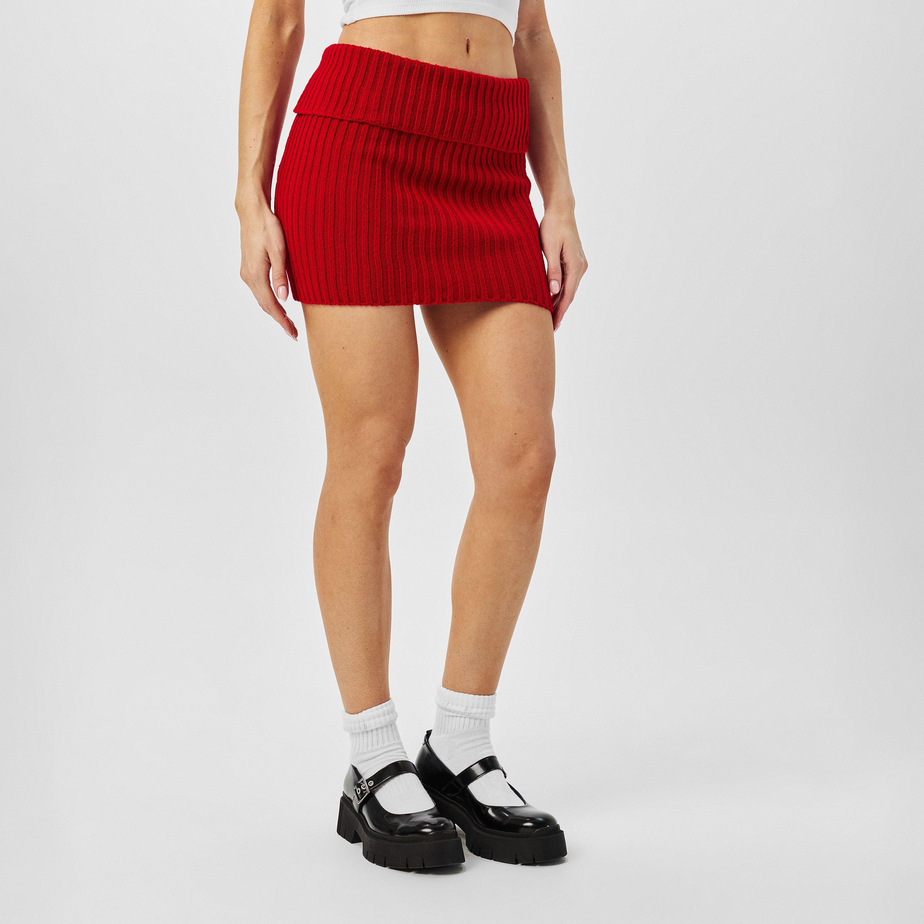 Rød - Missy Empire - Knitted Fold Down Skirt Womens - 3