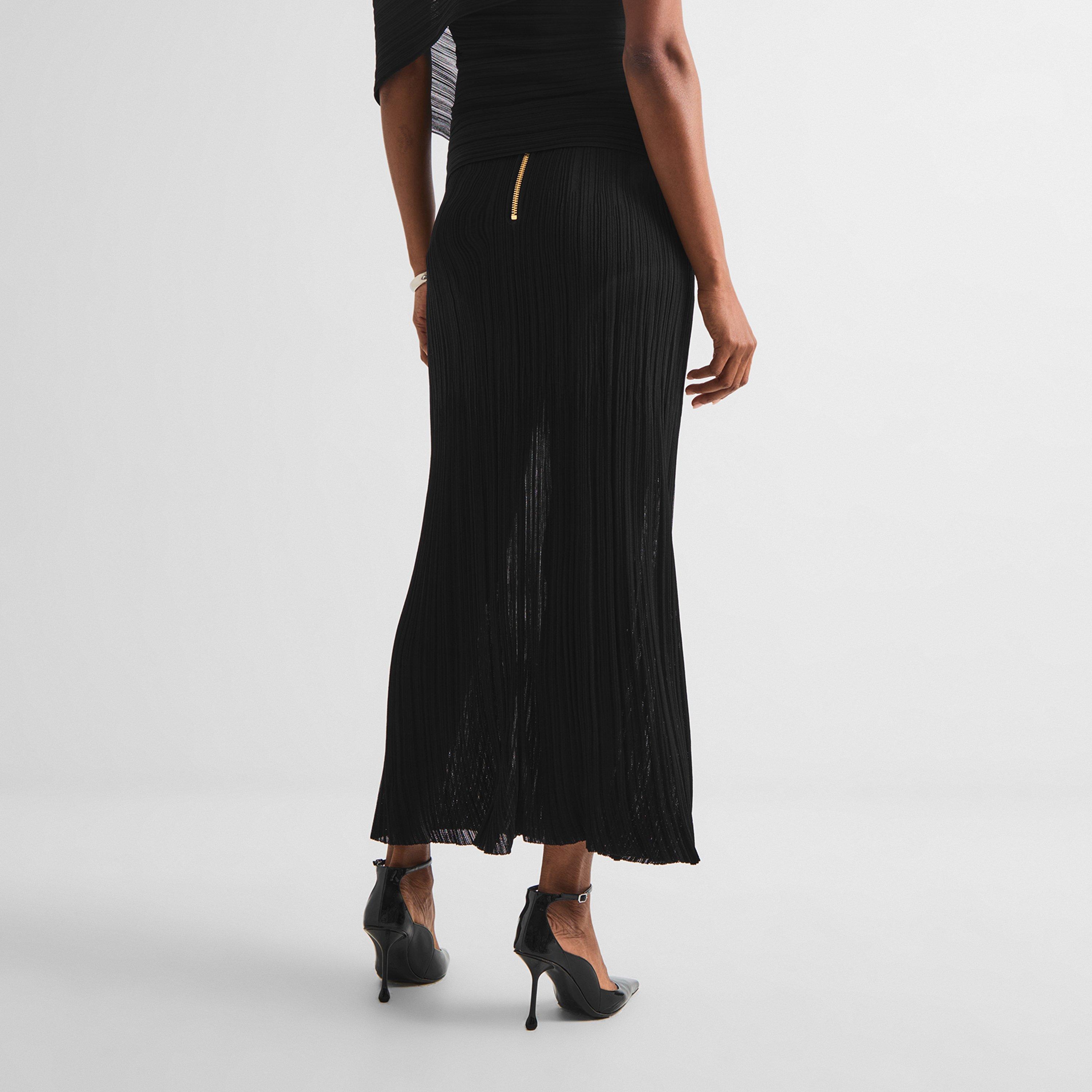 Black - Balmain - Women's Pleated Viscose High-Waisted Maxi Skirt - 4