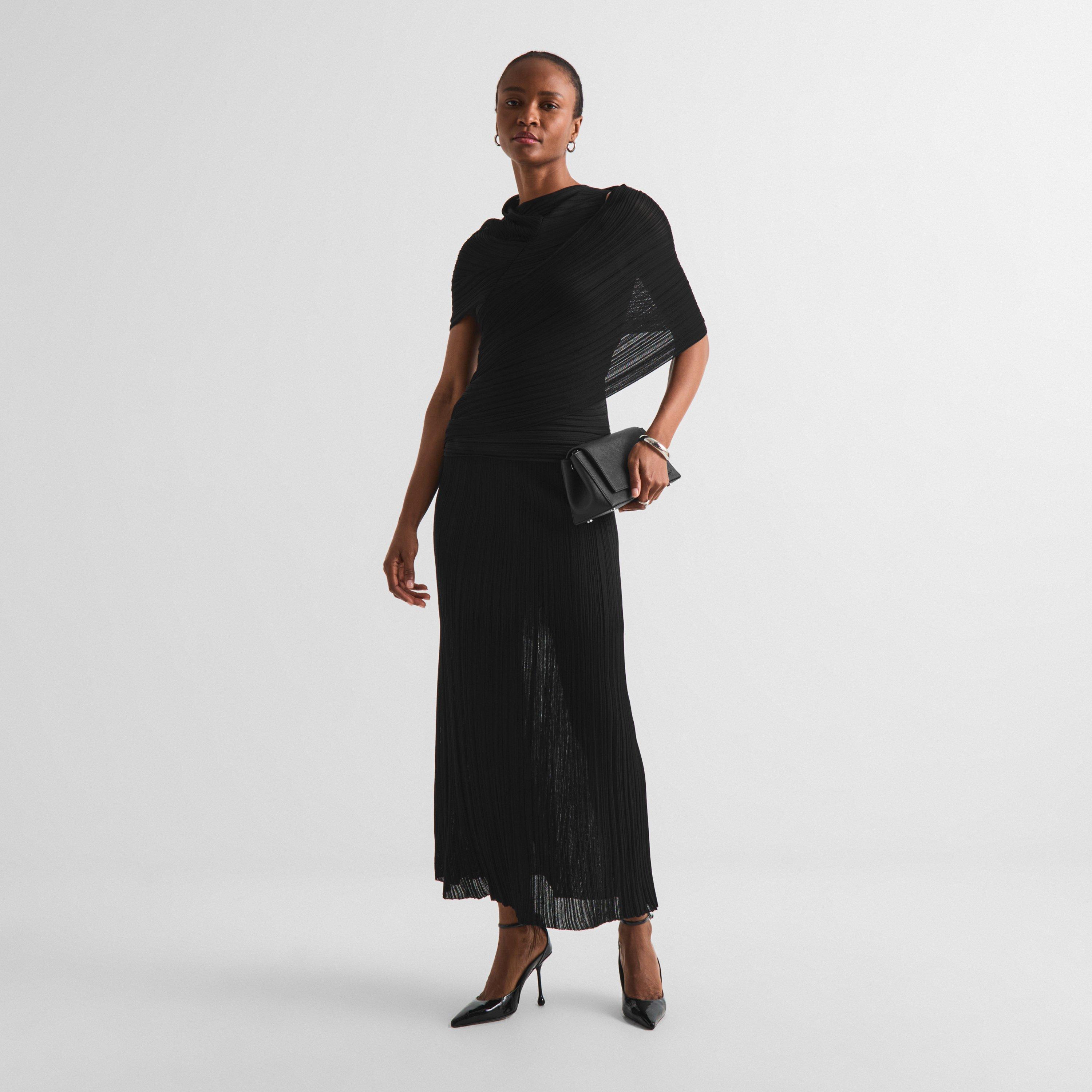 Black - Balmain - Women's Pleated Viscose High-Waisted Maxi Skirt - 6
