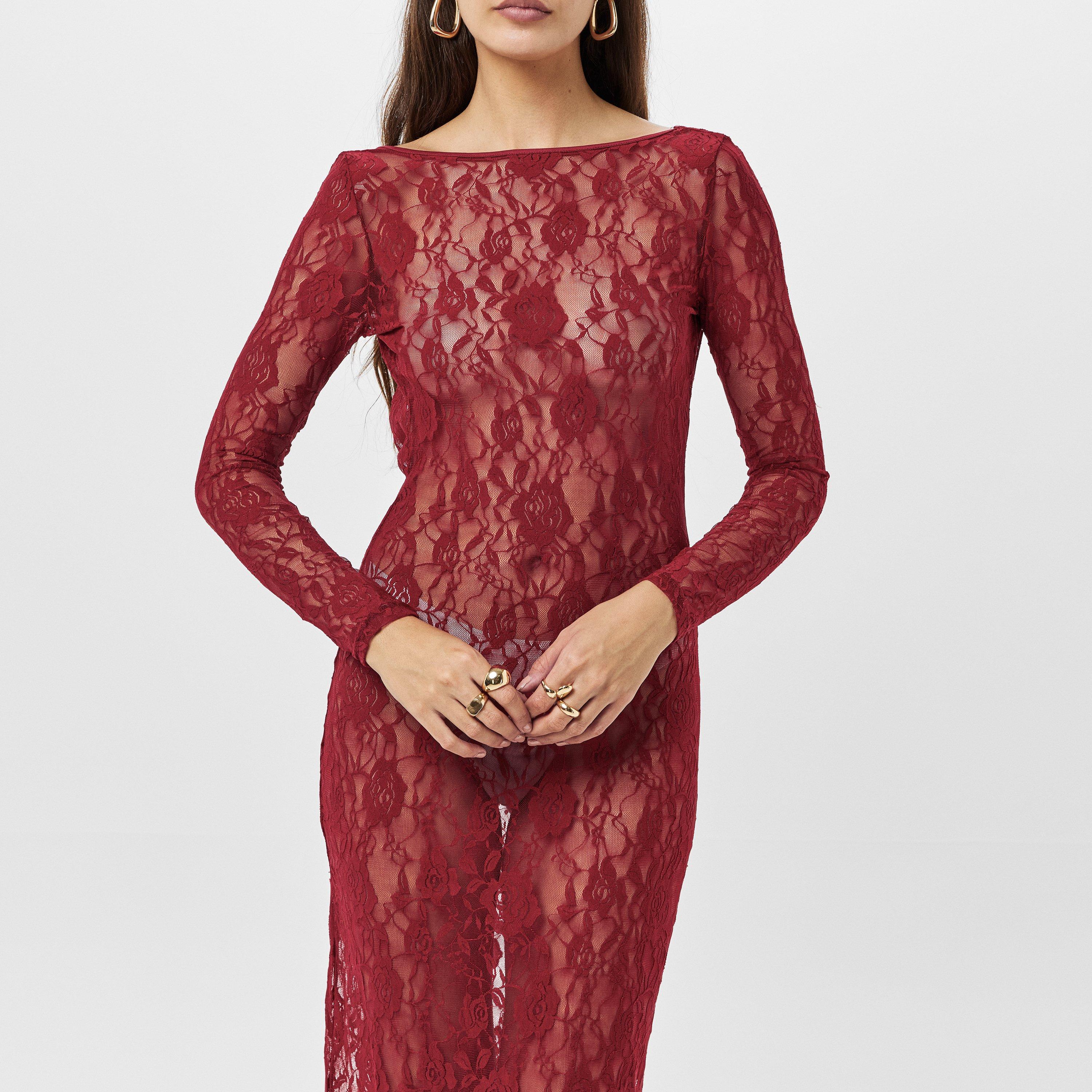 Red - Missy Empire - Lace Open Back Maxi Dress Womens - 3