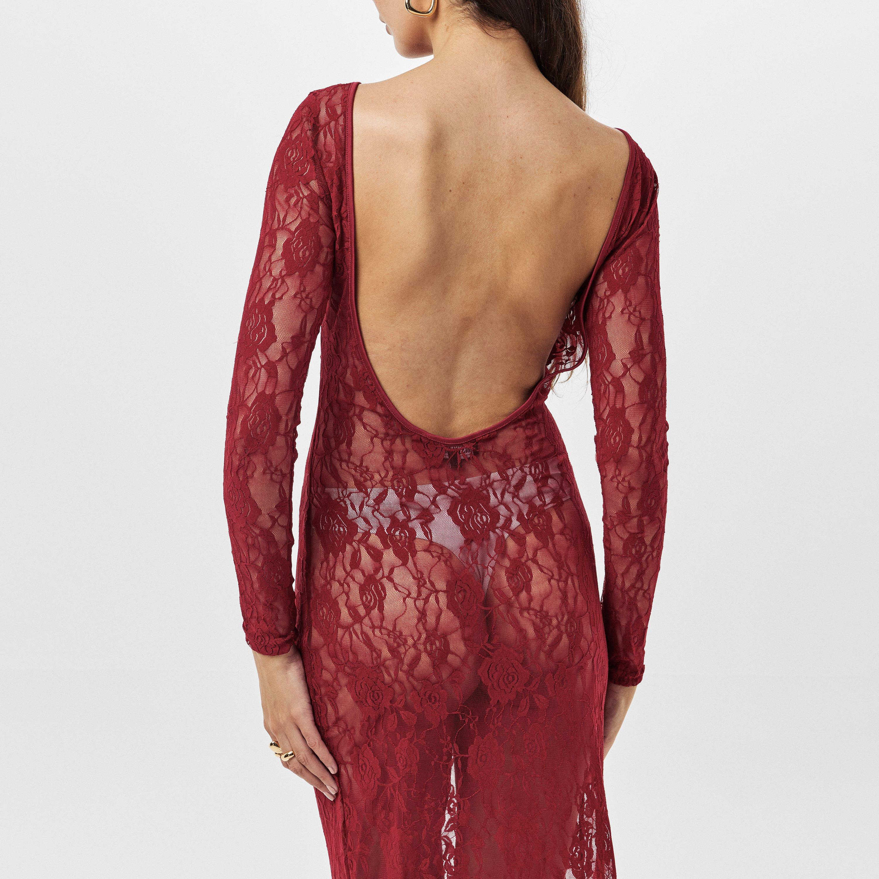 Red - Missy Empire - Lace Open Back Maxi Dress Womens - 4