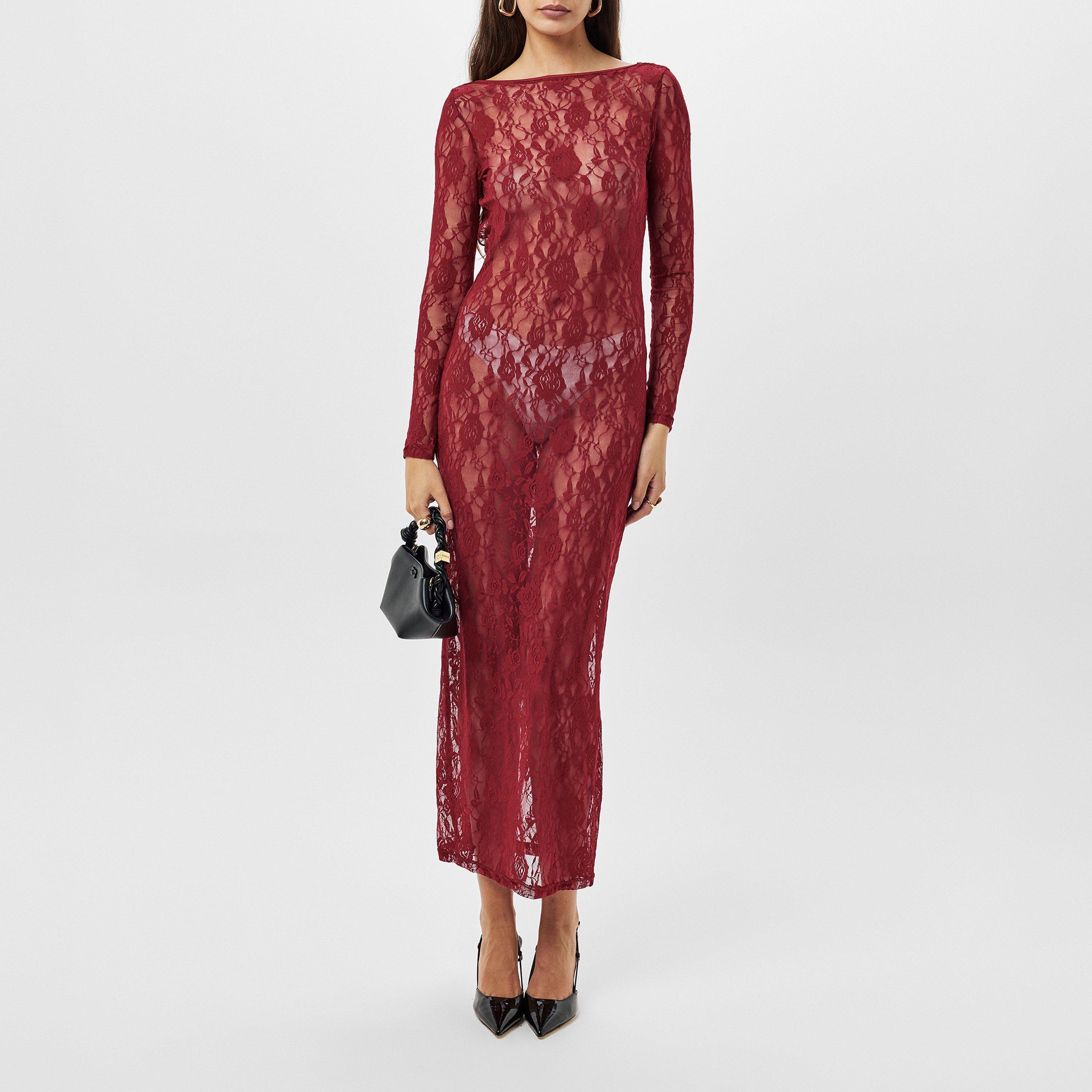 Red - Missy Empire - Lace Open Back Maxi Dress Womens - 6