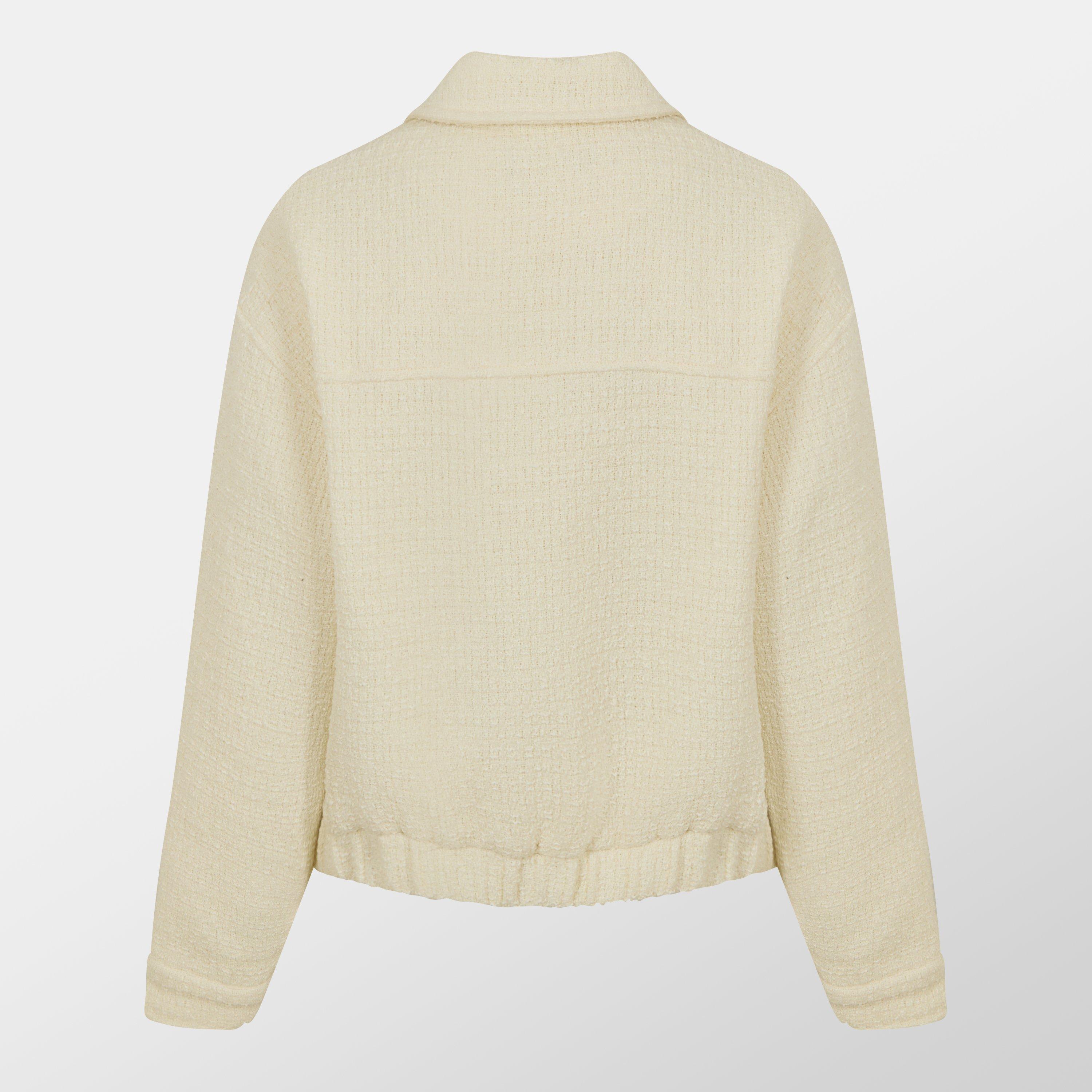 Cream - Missy Empire - Boucle Textured Bomber Jacket - 2