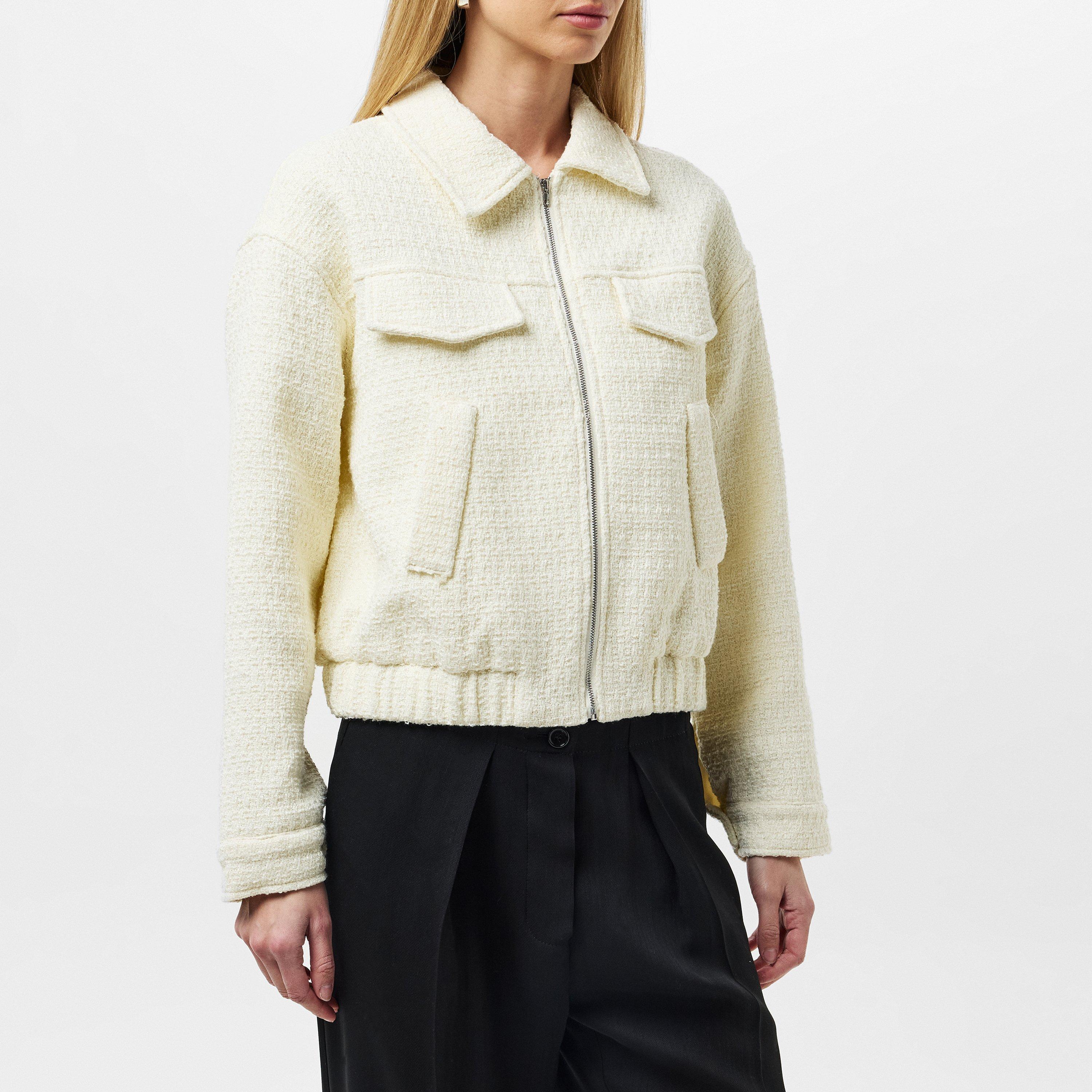 Cream - Missy Empire - Boucle Textured Bomber Jacket - 3
