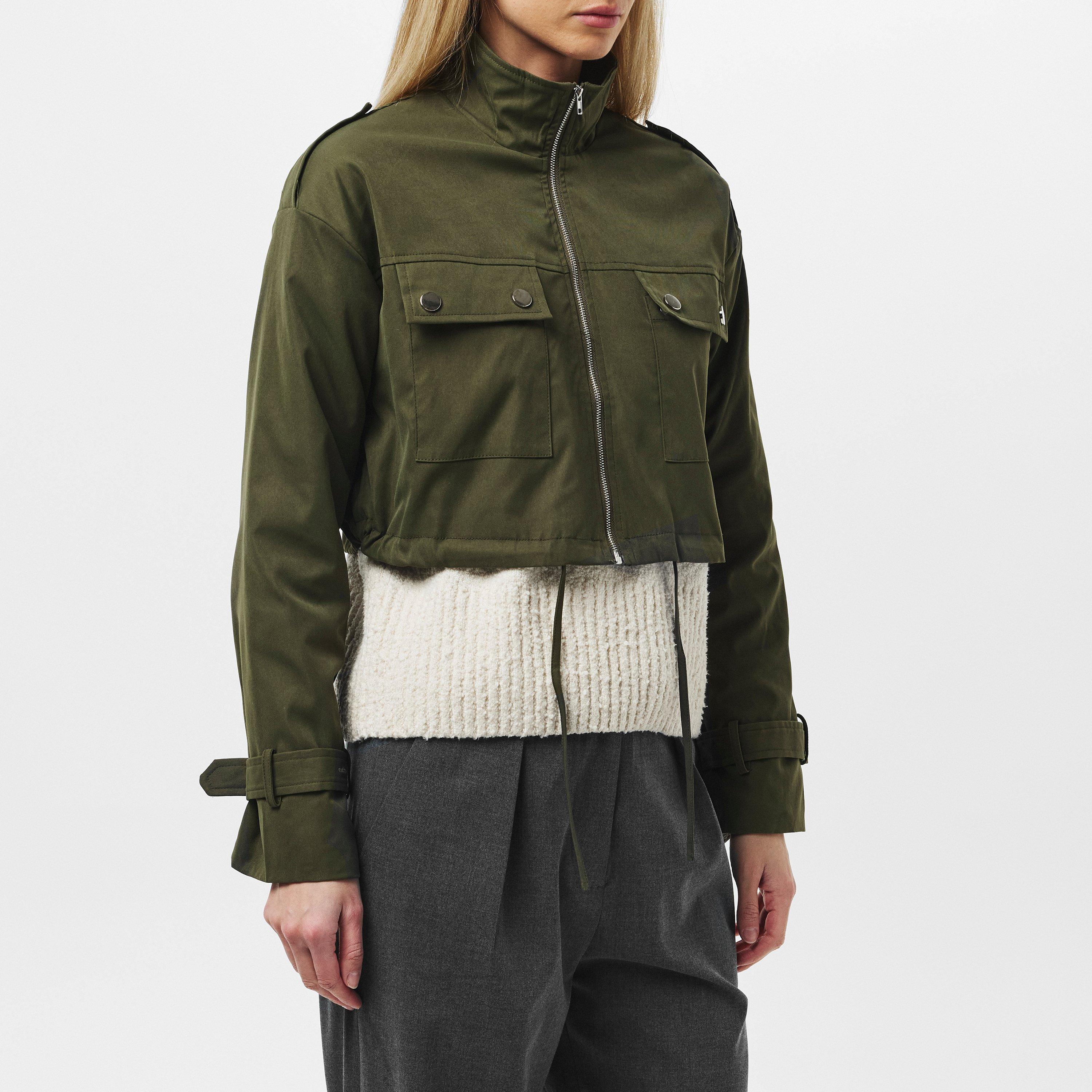 Khaki - Missy Empire - Oversized Cropped Long Sleeve Trench Coat - 2