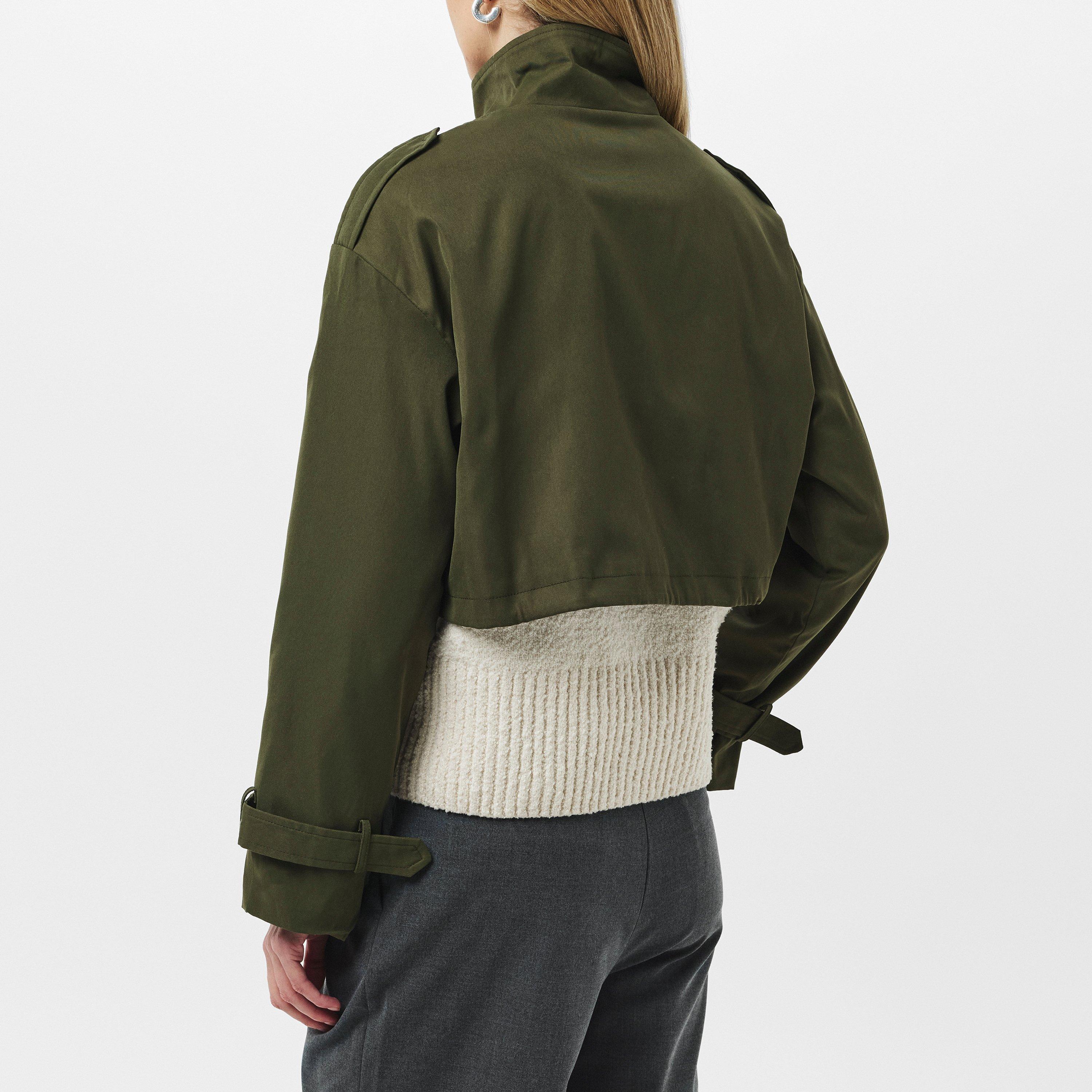 Khaki - Missy Empire - Oversized Cropped Long Sleeve Trench Coat - 3