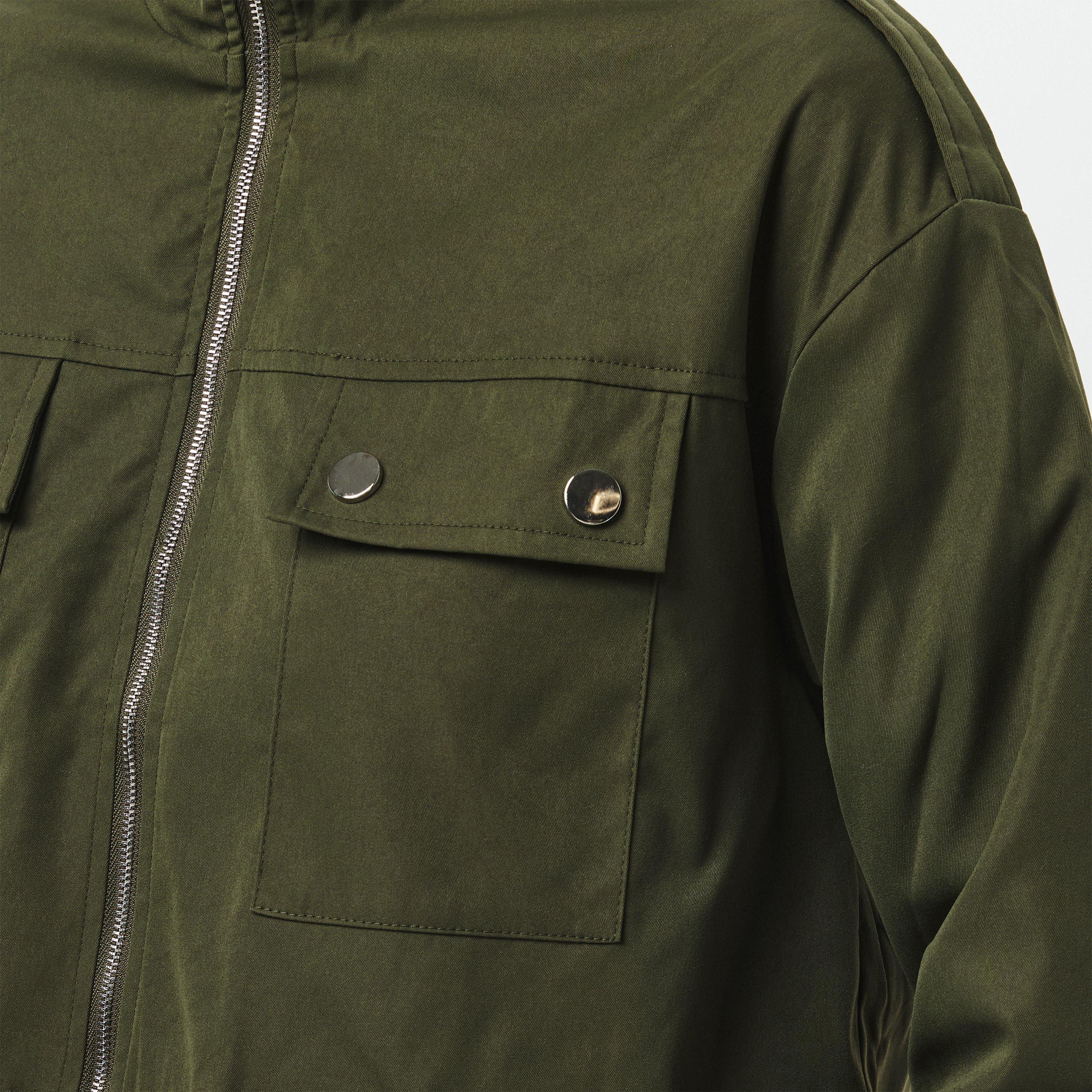 Khaki - Missy Empire - Oversized Cropped Long Sleeve Trench Coat - 4