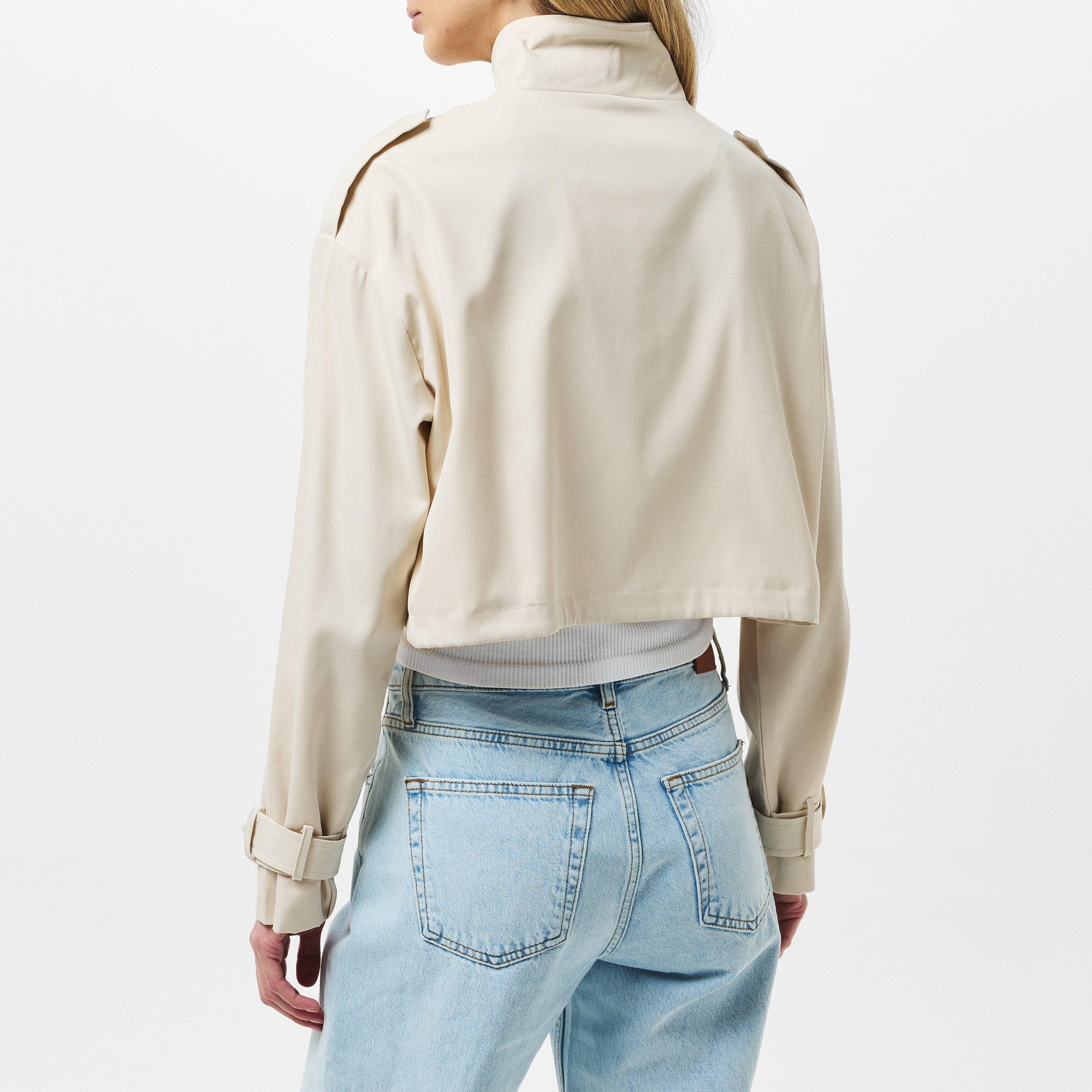 Crema - Missy Empire - Oversized Cropped Long Sleeve Trench Coat - 3