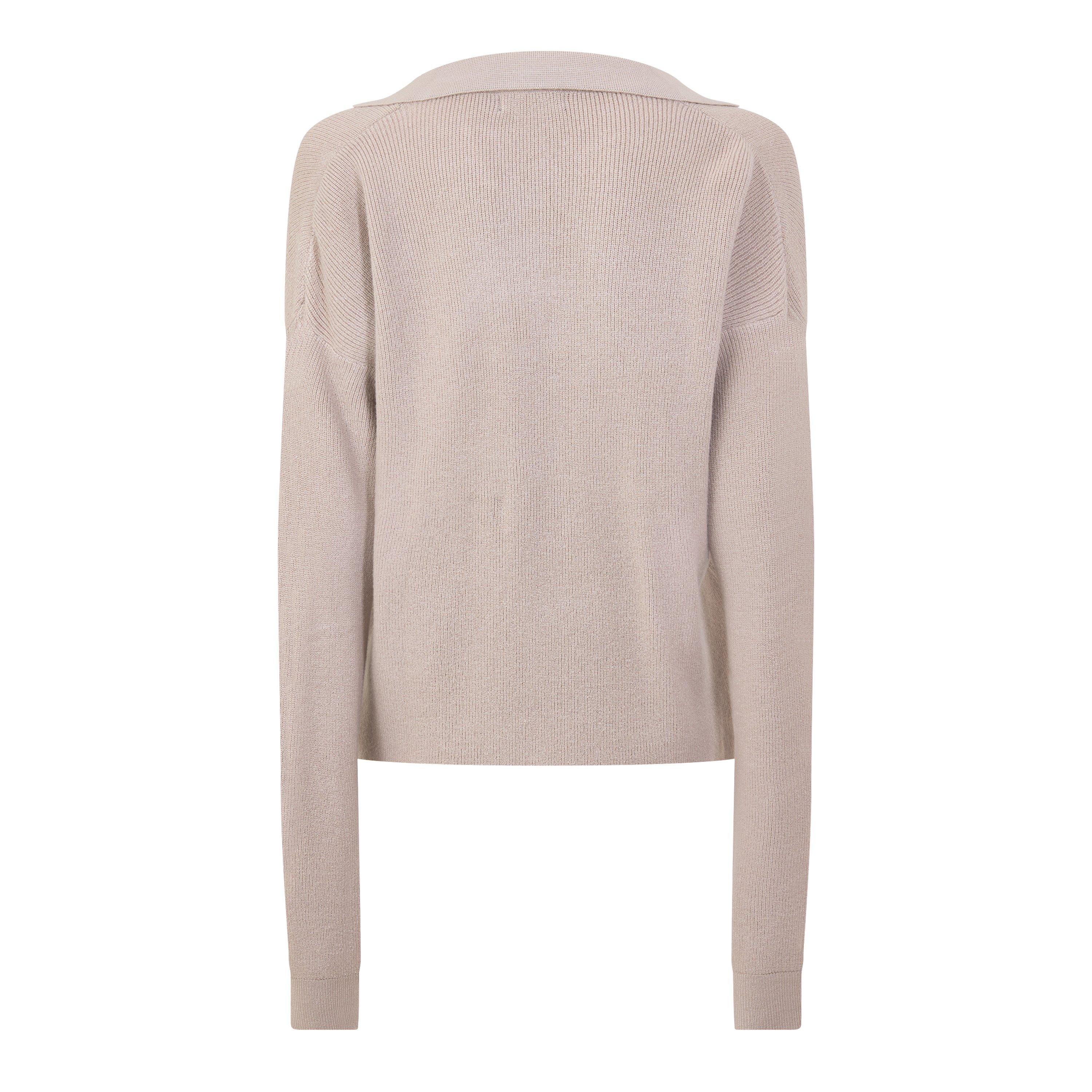 Beige - I Saw It First - Women's Long-Sleeve Fine-Knit Polo Shirt - 2